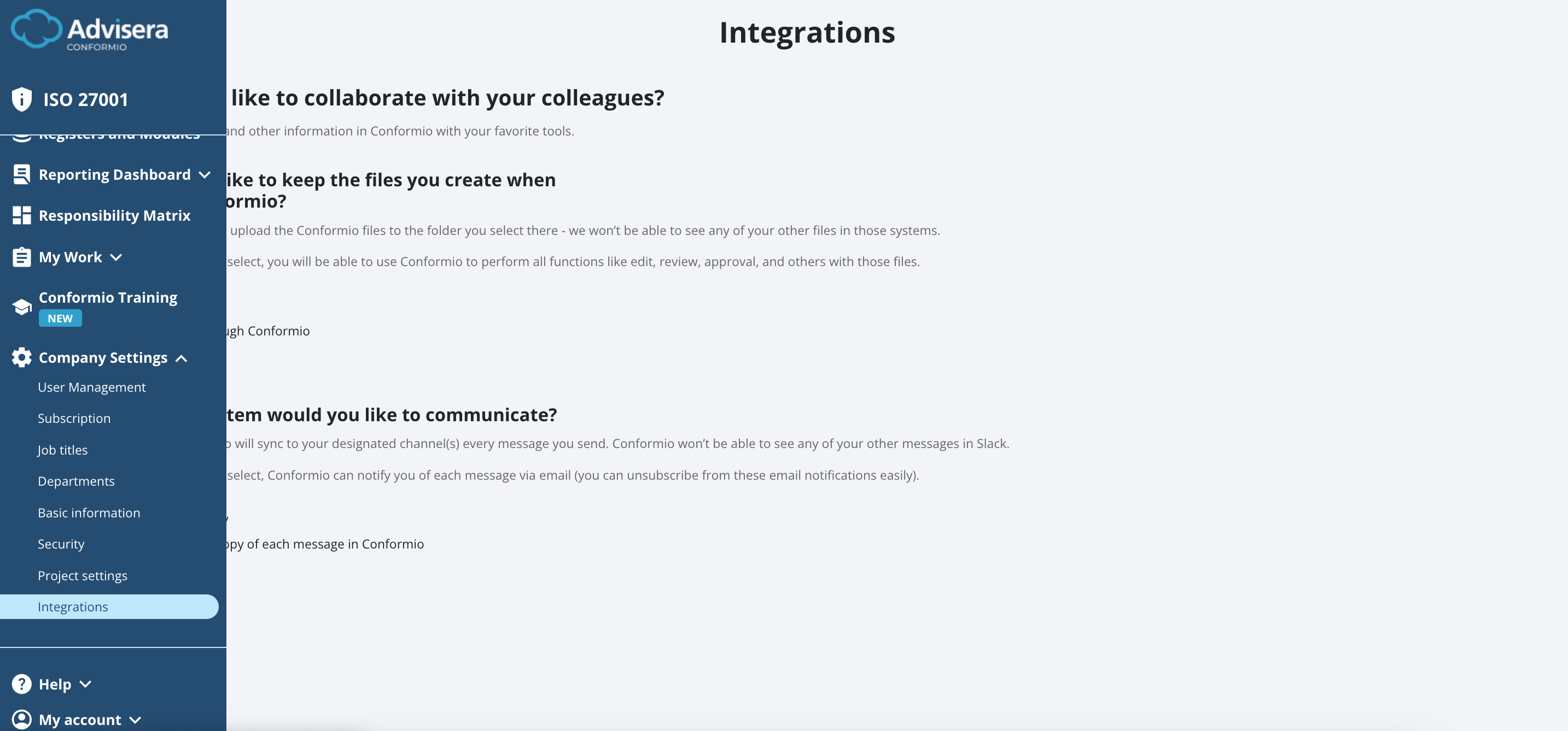 Integrations & Security - Advisera Help Center