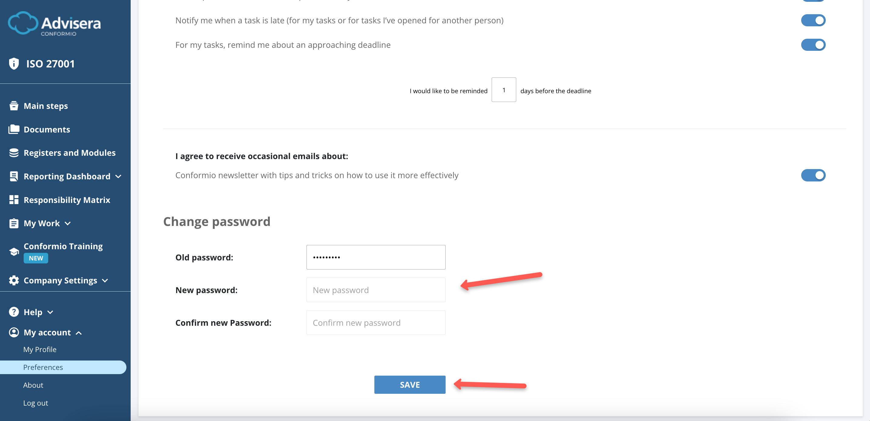 User Profile & Preferences - Advisera Help Center