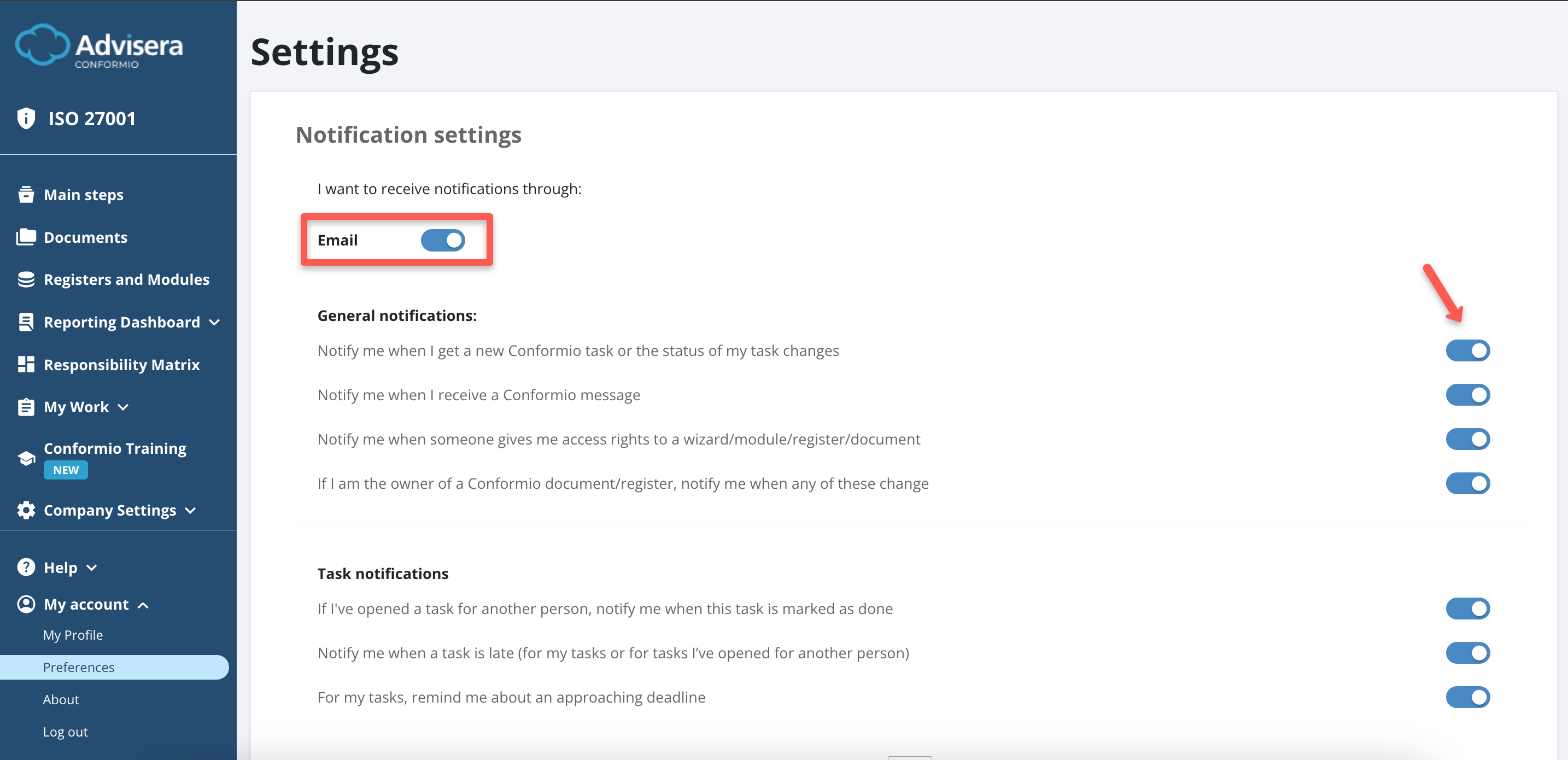 User Profile & Preferences - Advisera Help Center
