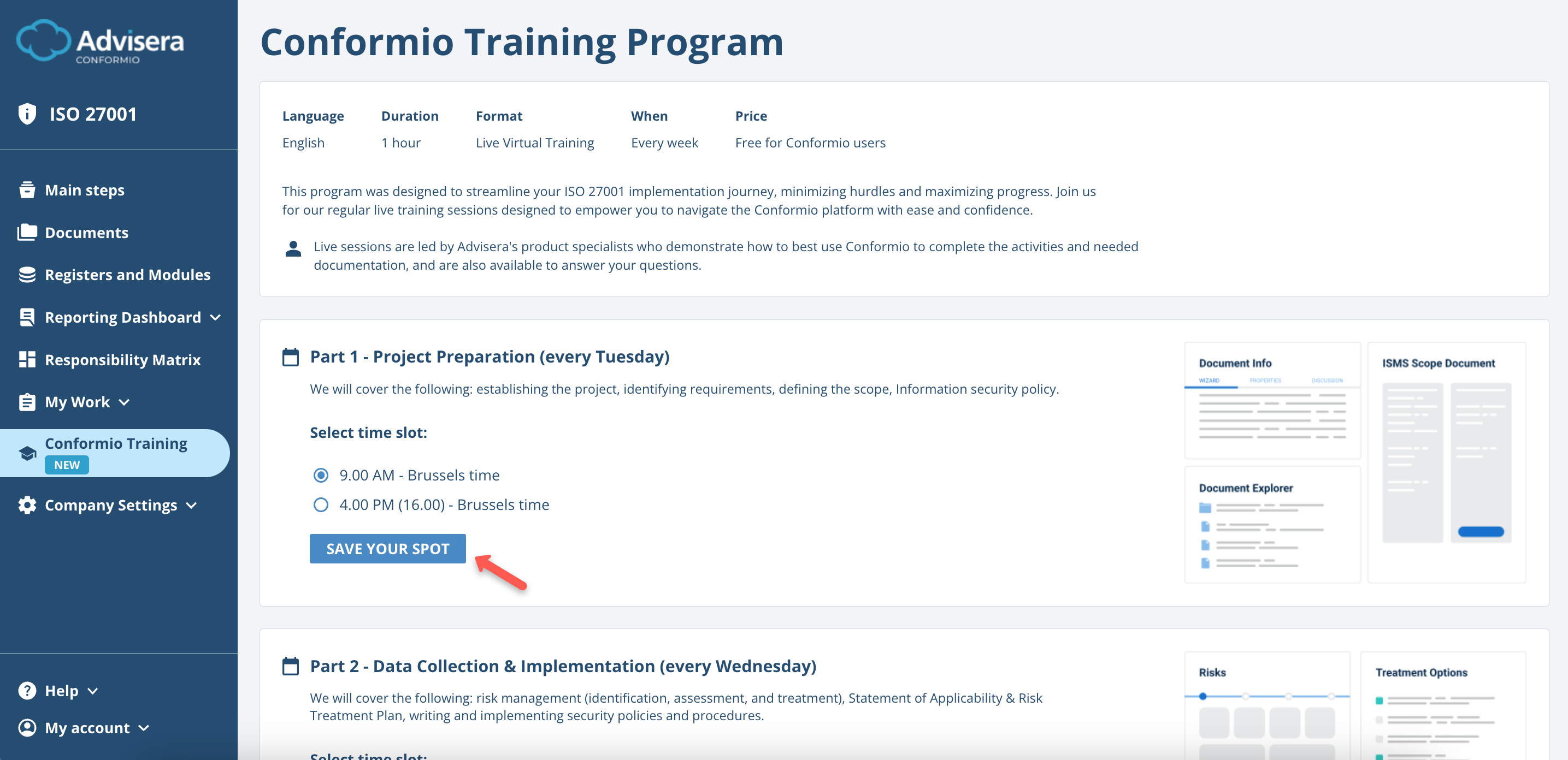 Conformio Training - Advisera Help Center