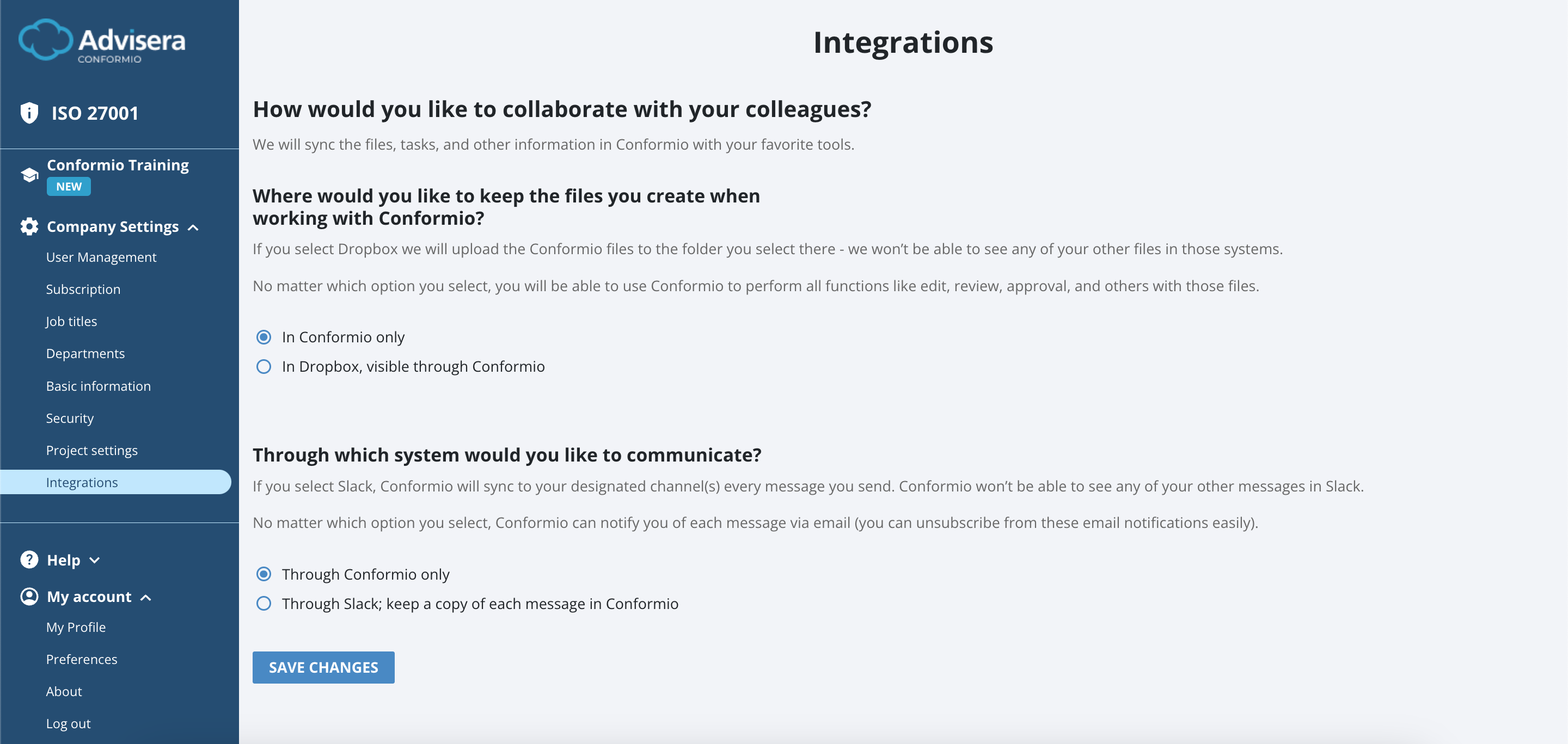 Company Settings - Advisera Help Center