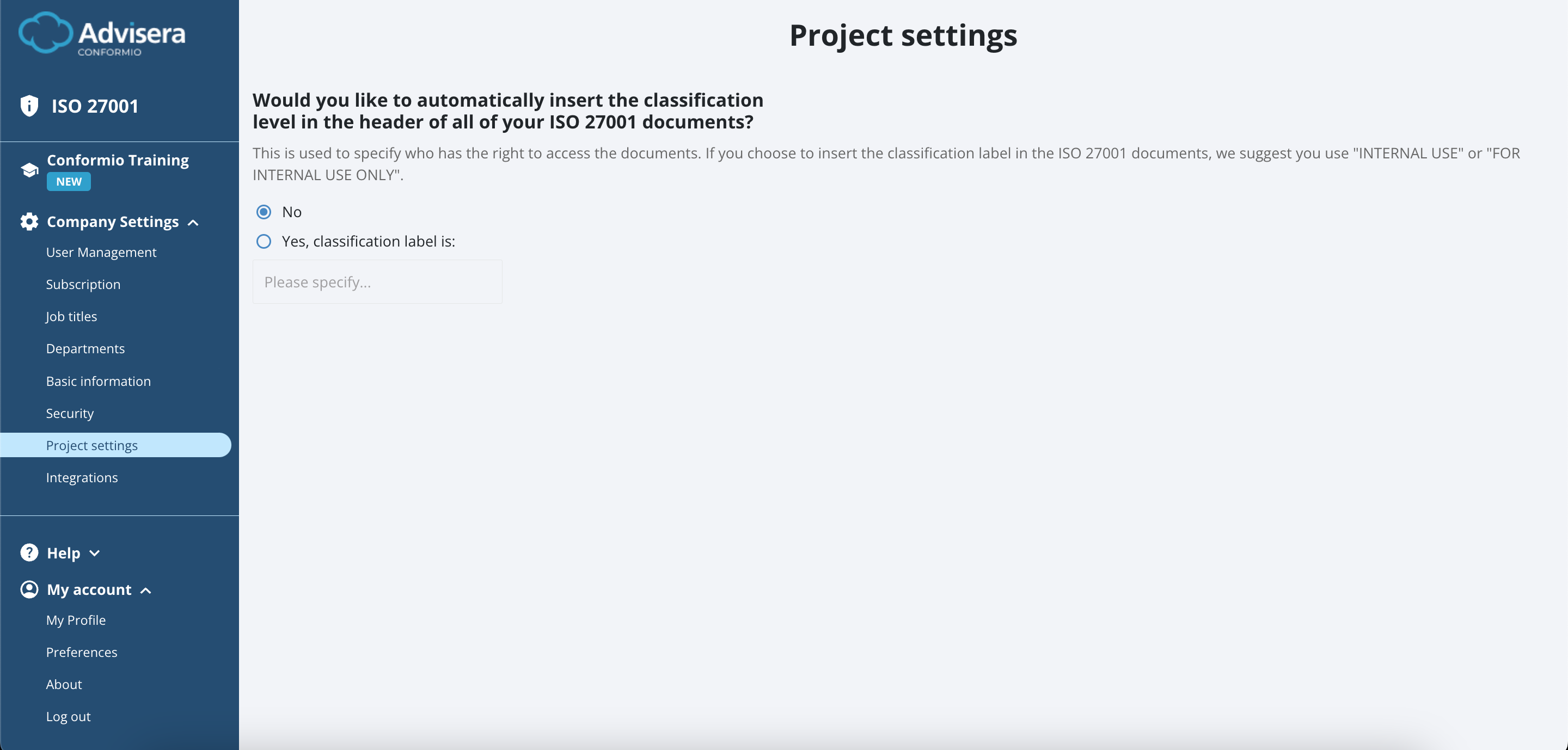 Company Settings - Advisera Help Center