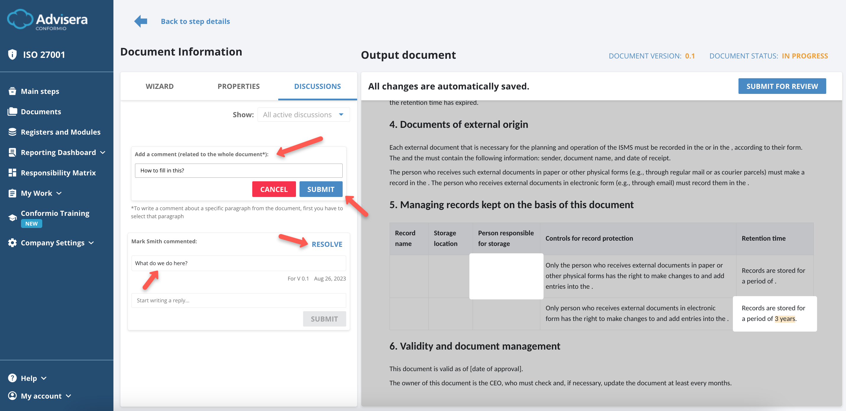 Working with Documents in Conformio Working with Documents in Conformio - Advisera Help Center