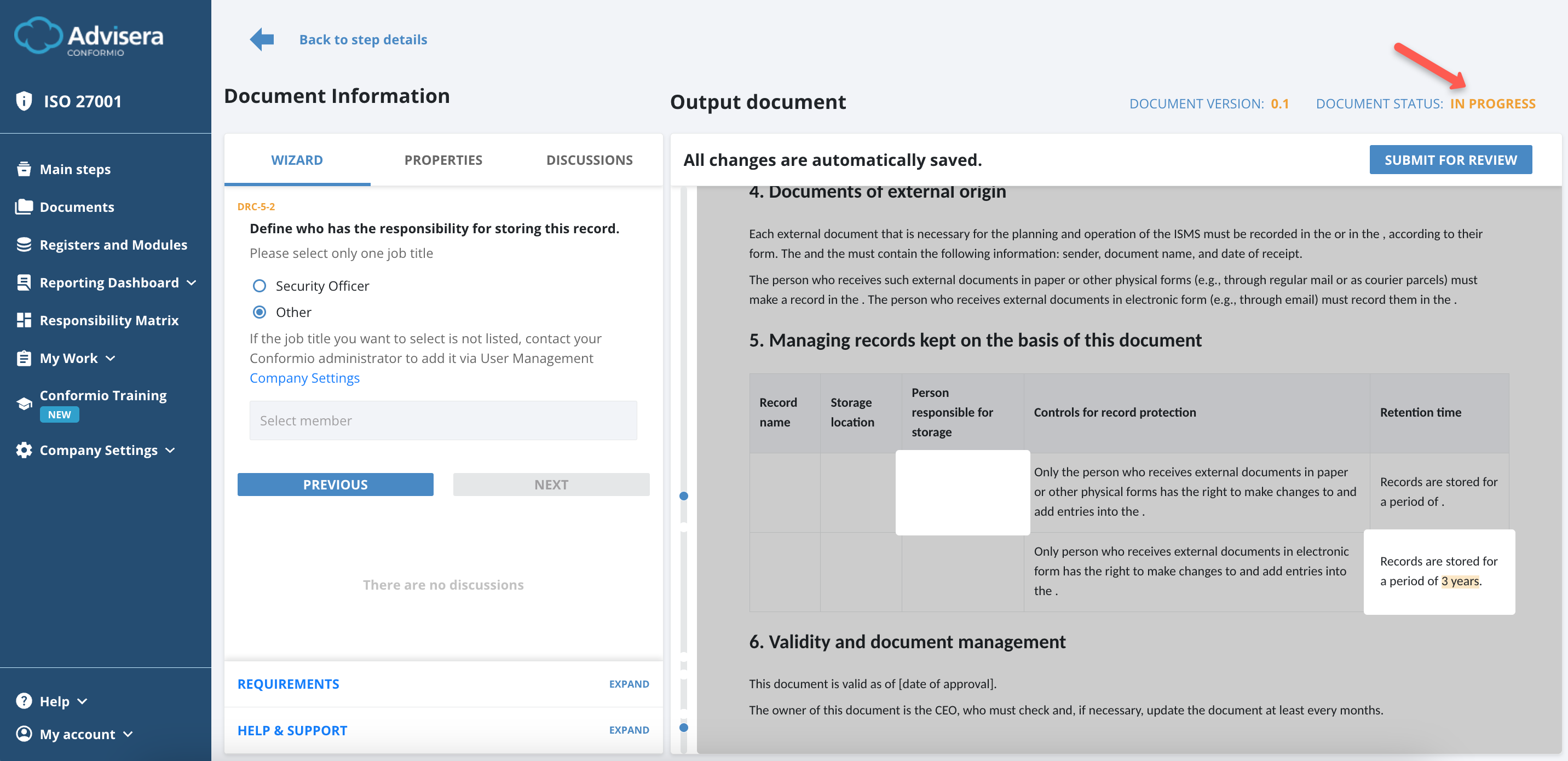 Working with Documents in Conformio - Advisera Help Center