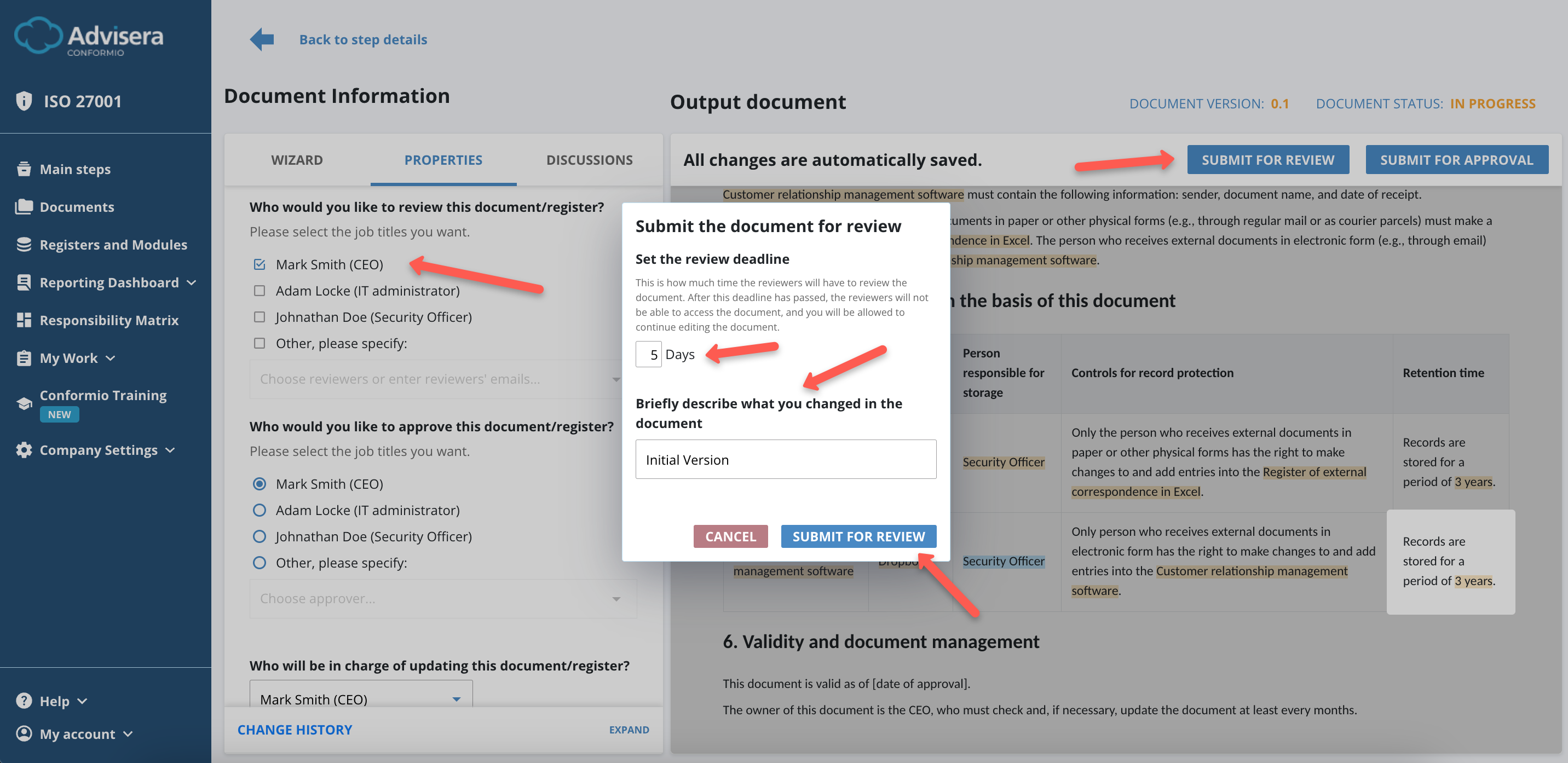 Working with Documents in Conformio - Advisera Help Center