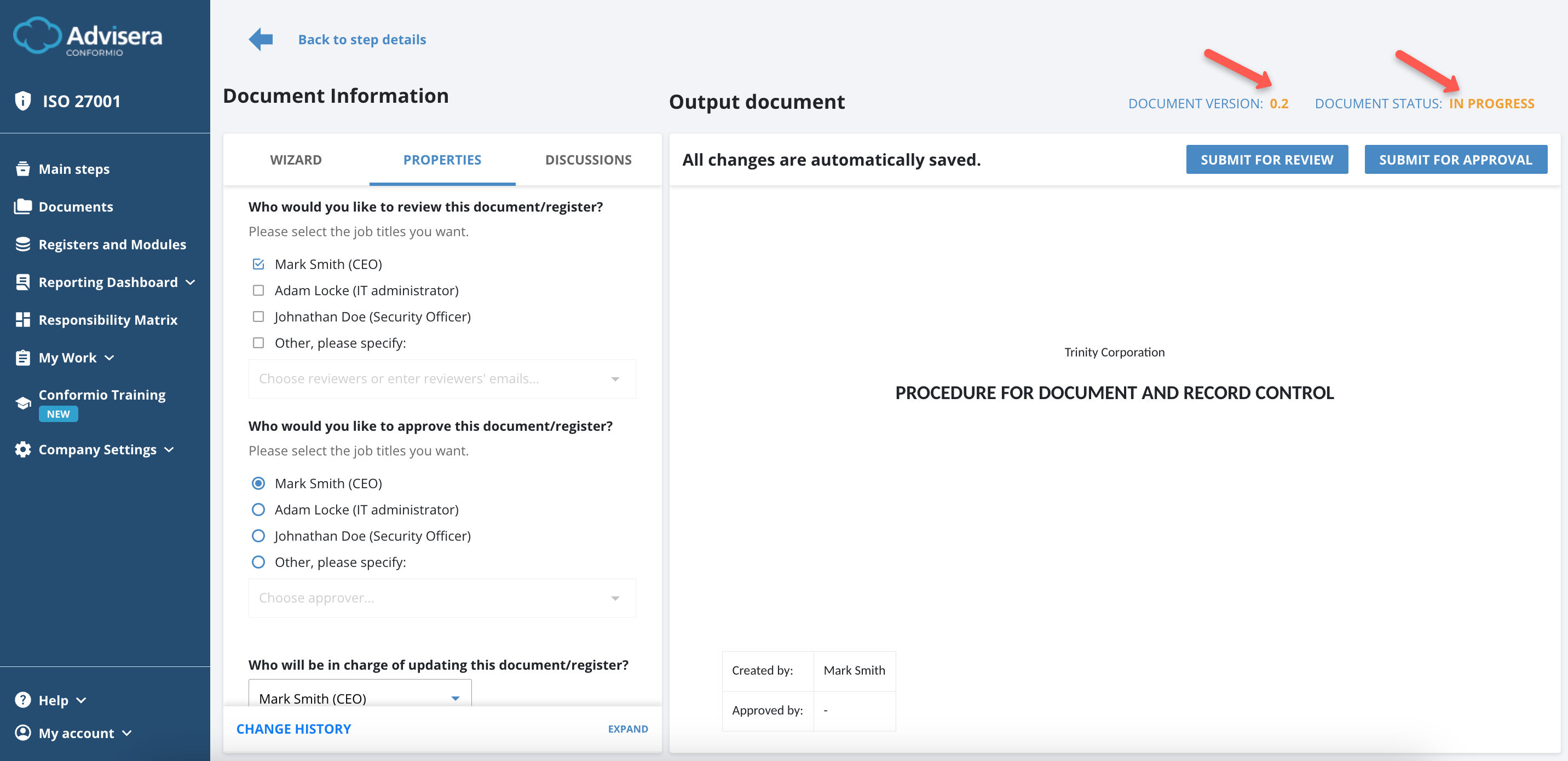 Working with Documents in Conformio - Advisera Help Center