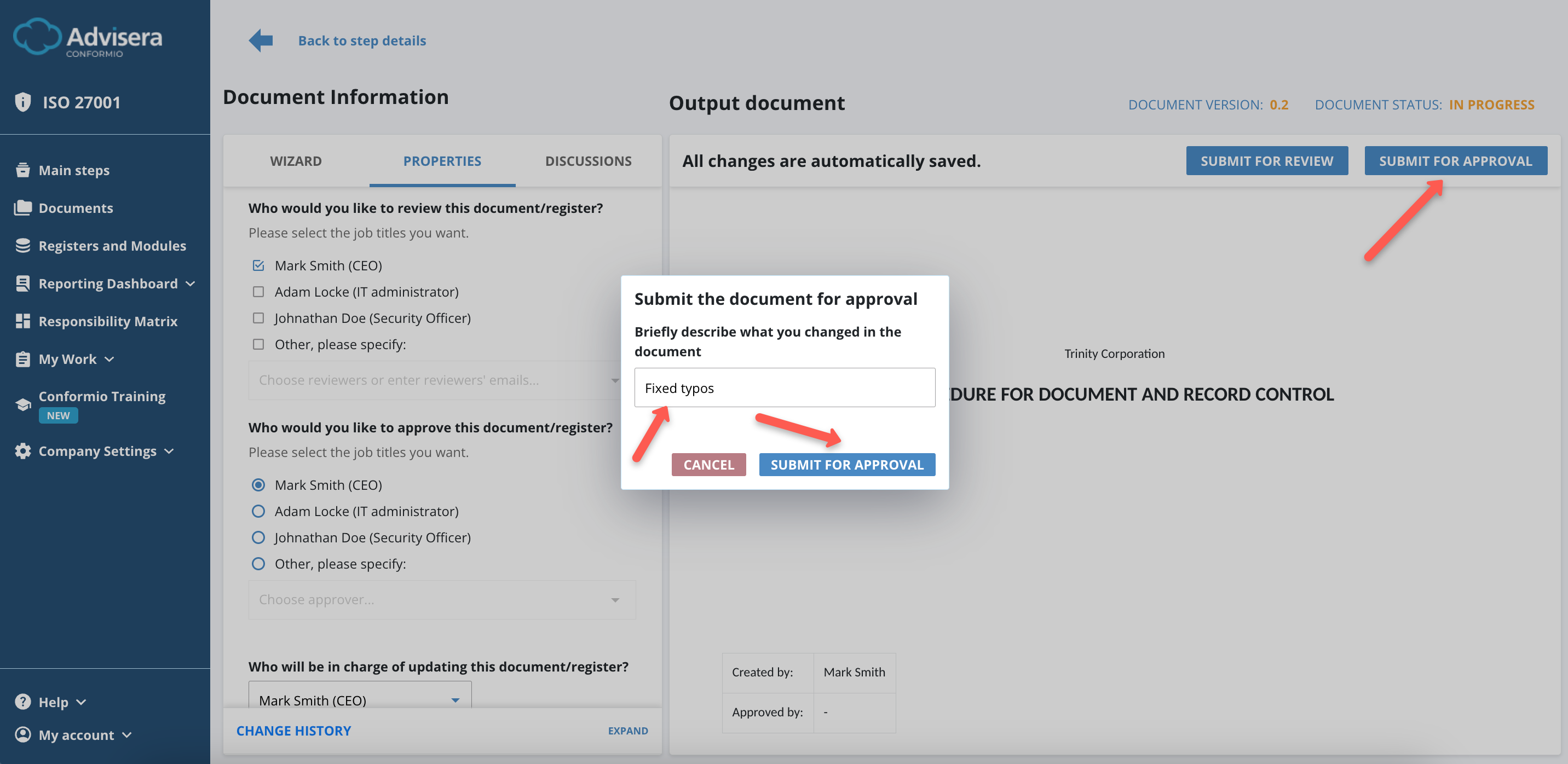 Working with Documents in Conformio - Advisera Help Center