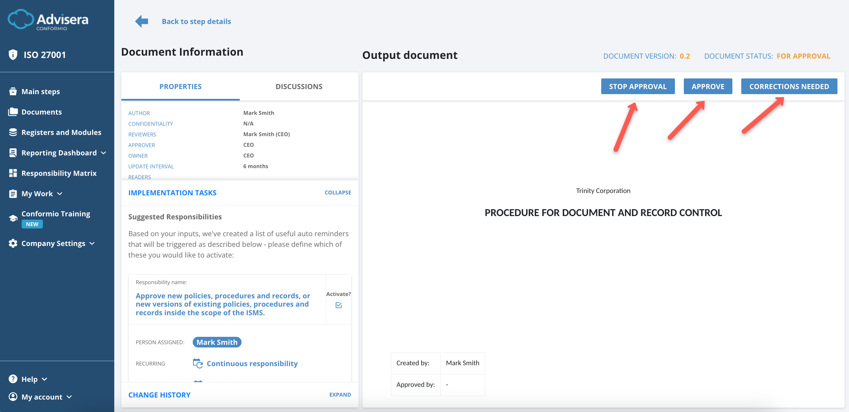 Working with Documents in Conformio - Advisera Help Center