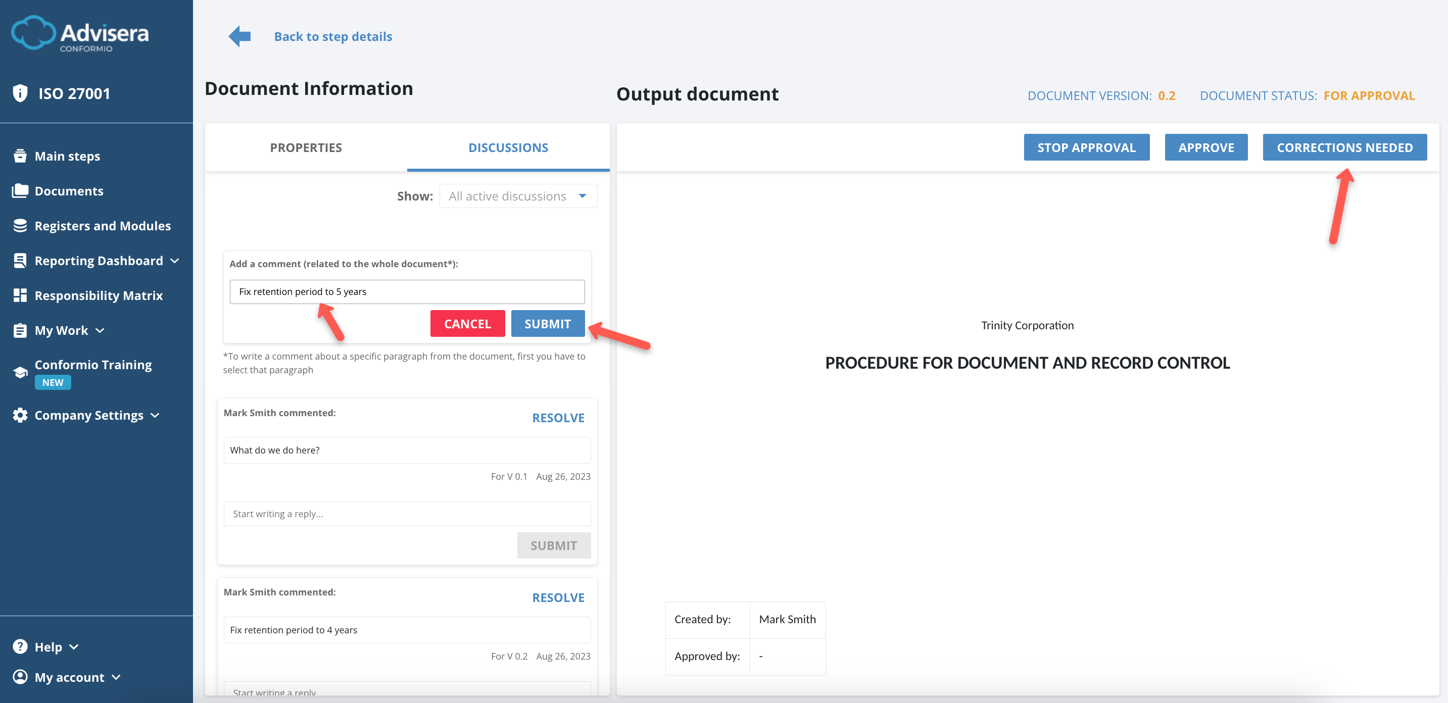 Working with Documents in Conformio - Advisera Help Center