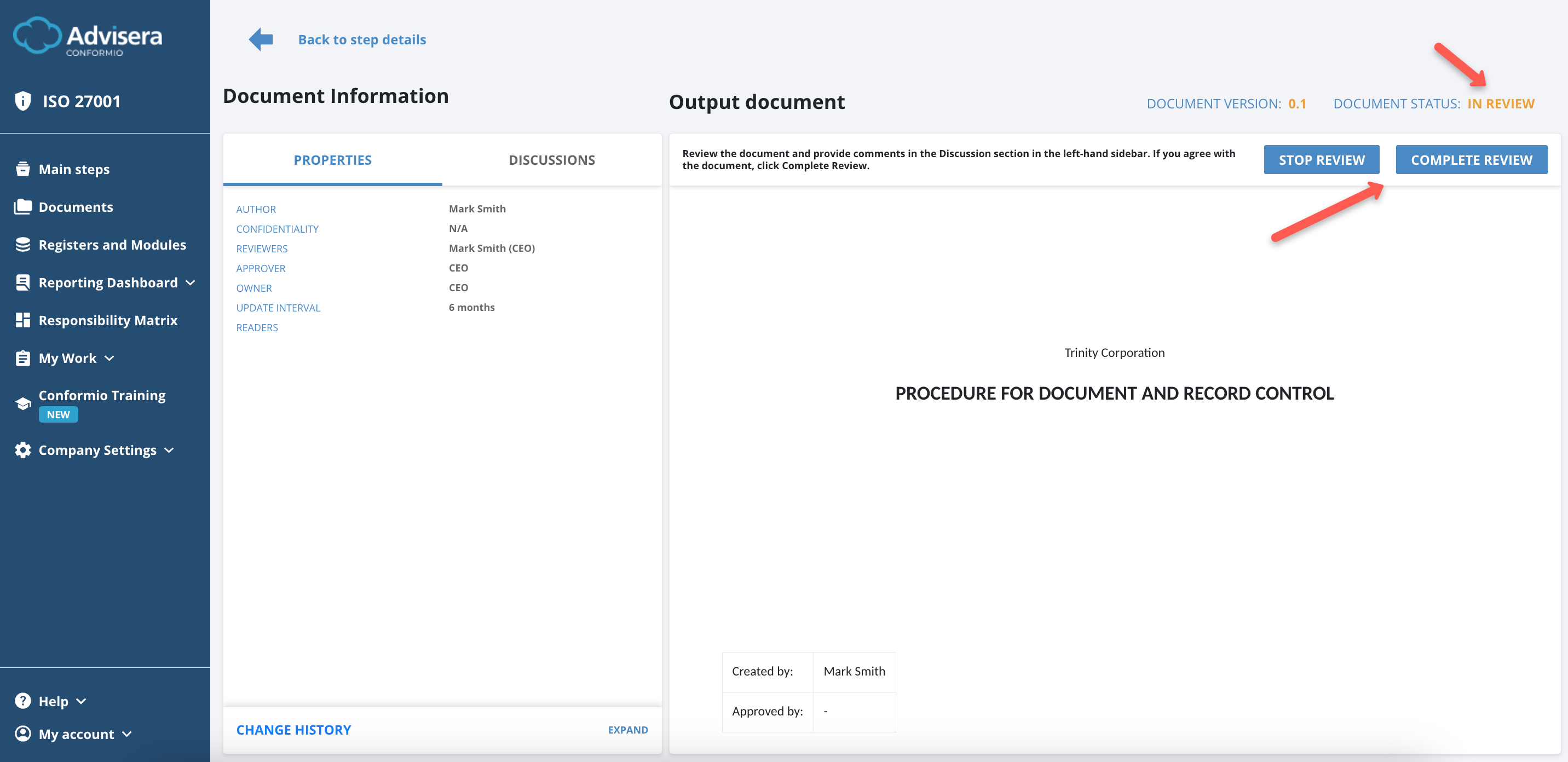Working with Documents in Conformio - Advisera Help Center