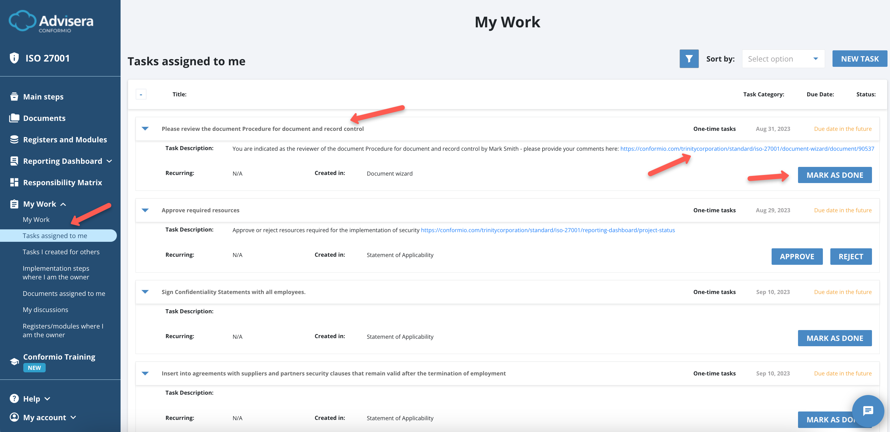 Working with Documents in Conformio - Advisera Help Center