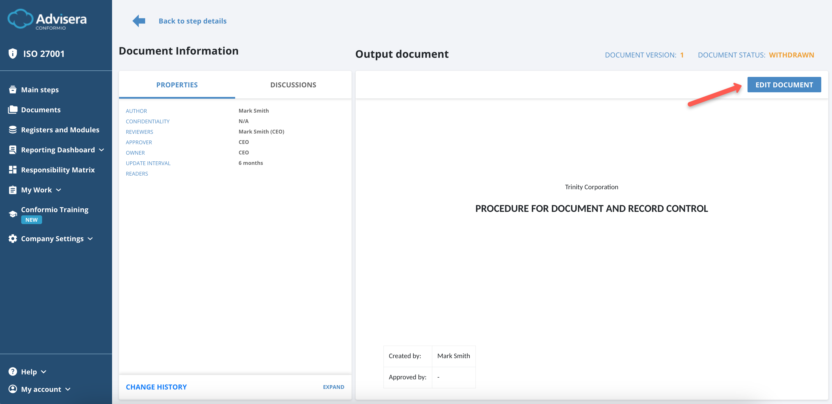 Working with Documents in Conformio - Advisera Help Center