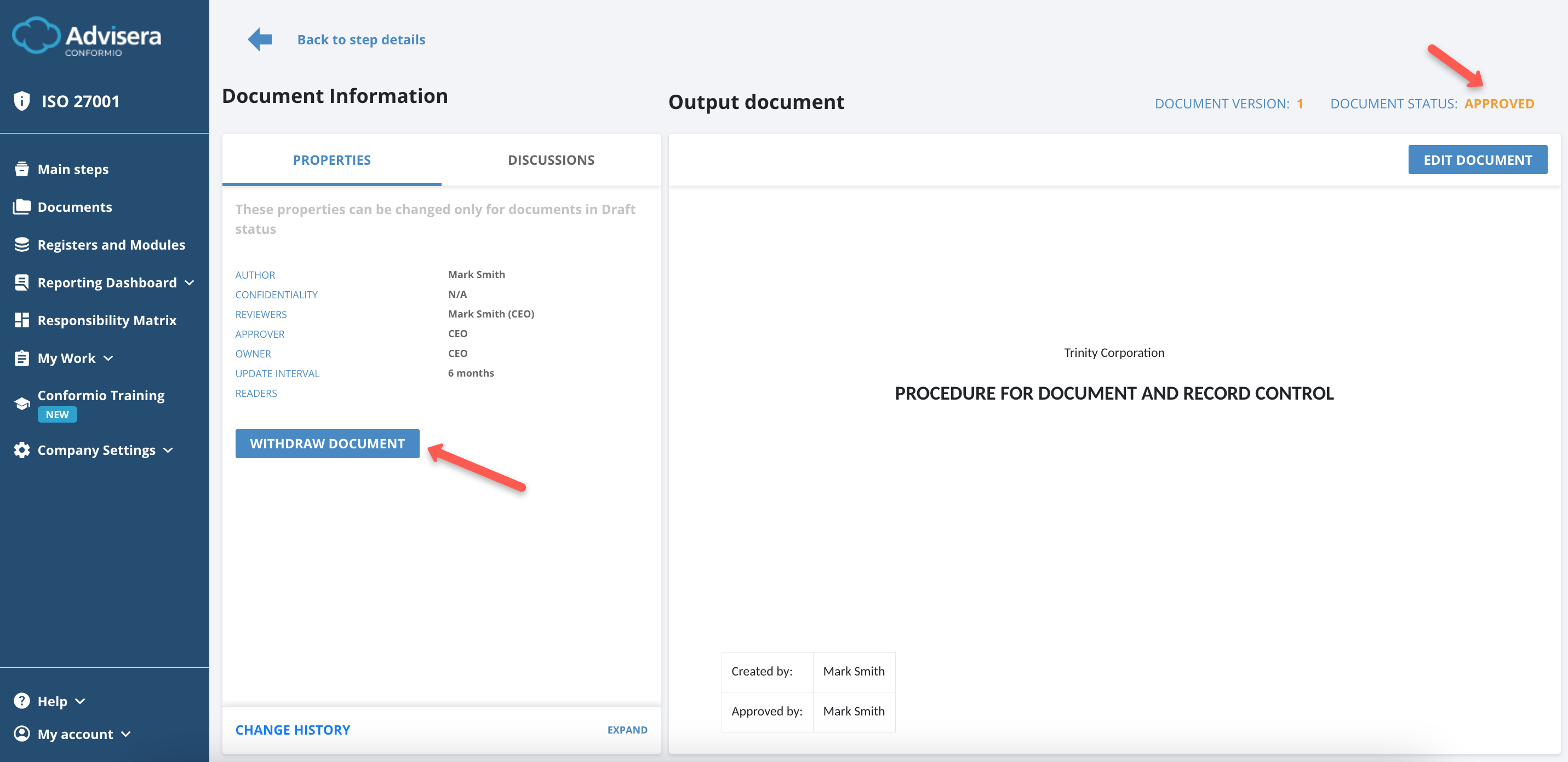 Working with Documents in Conformio - Advisera Help Center