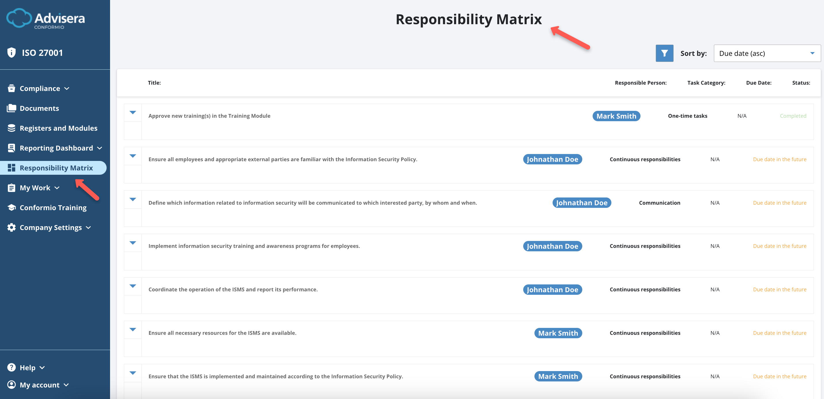 Responsibility Matrix & My Work - Advisera Help Center
