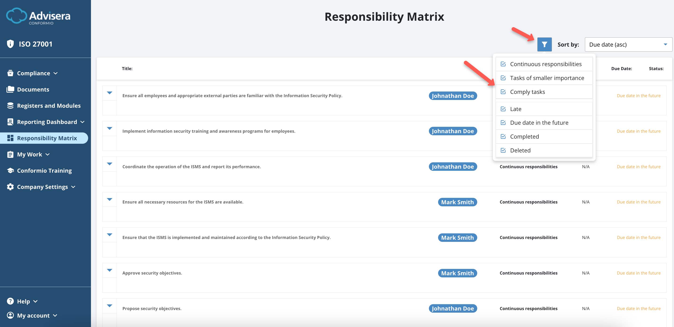 Responsibility Matrix & My Work - Advisera Help Center
