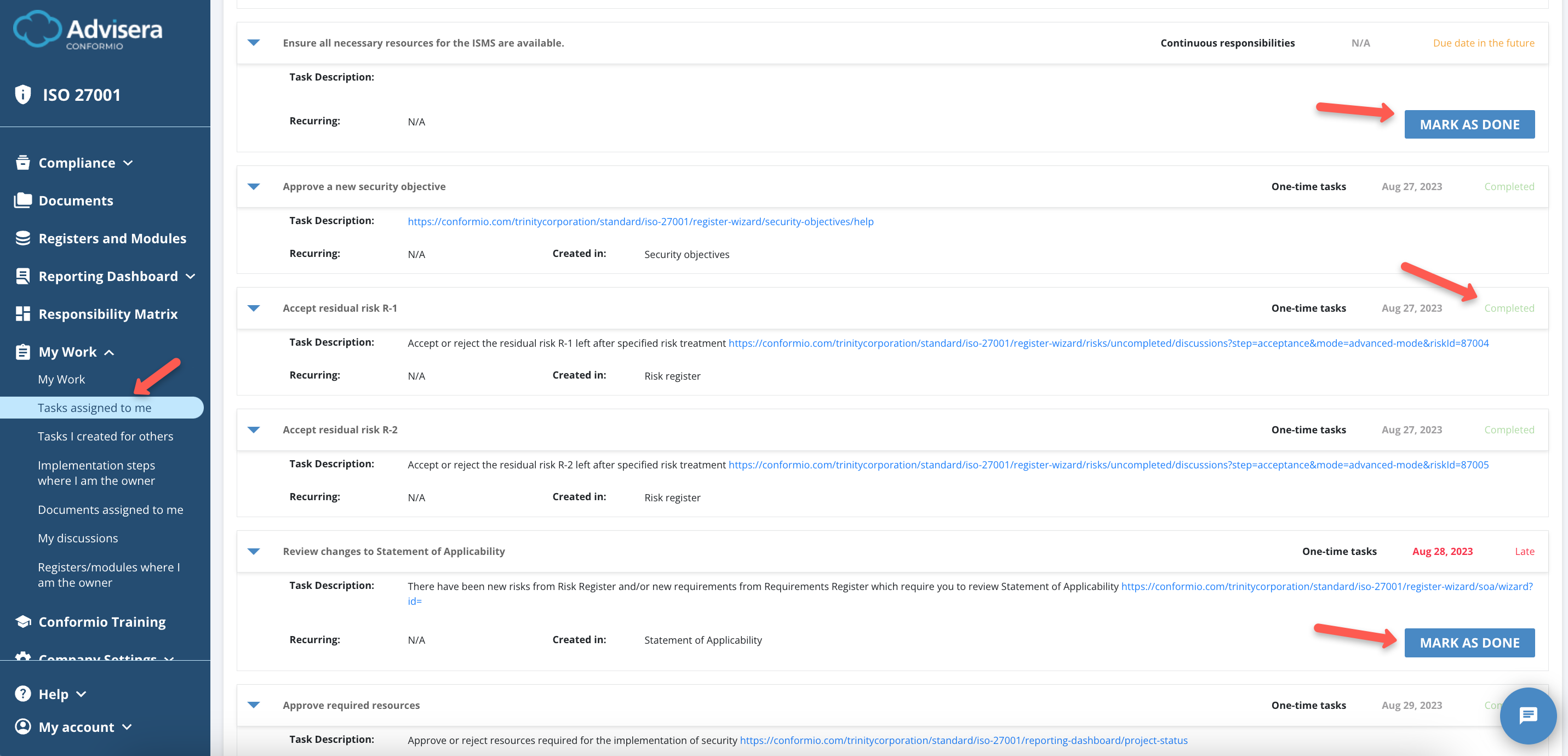 Responsibility Matrix & My Work - Advisera Help Center