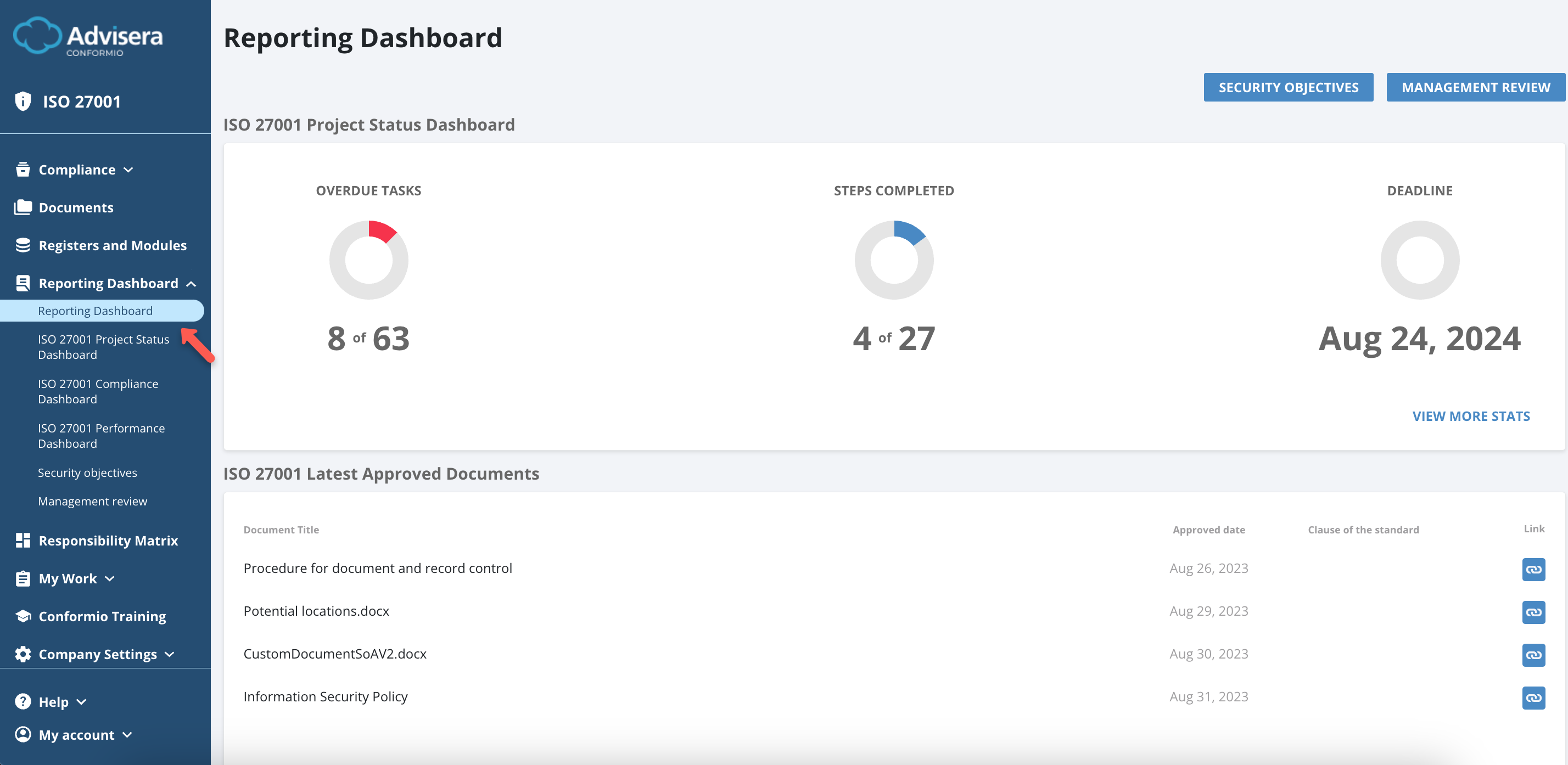 Reporting Dashboard - Advisera Help Center