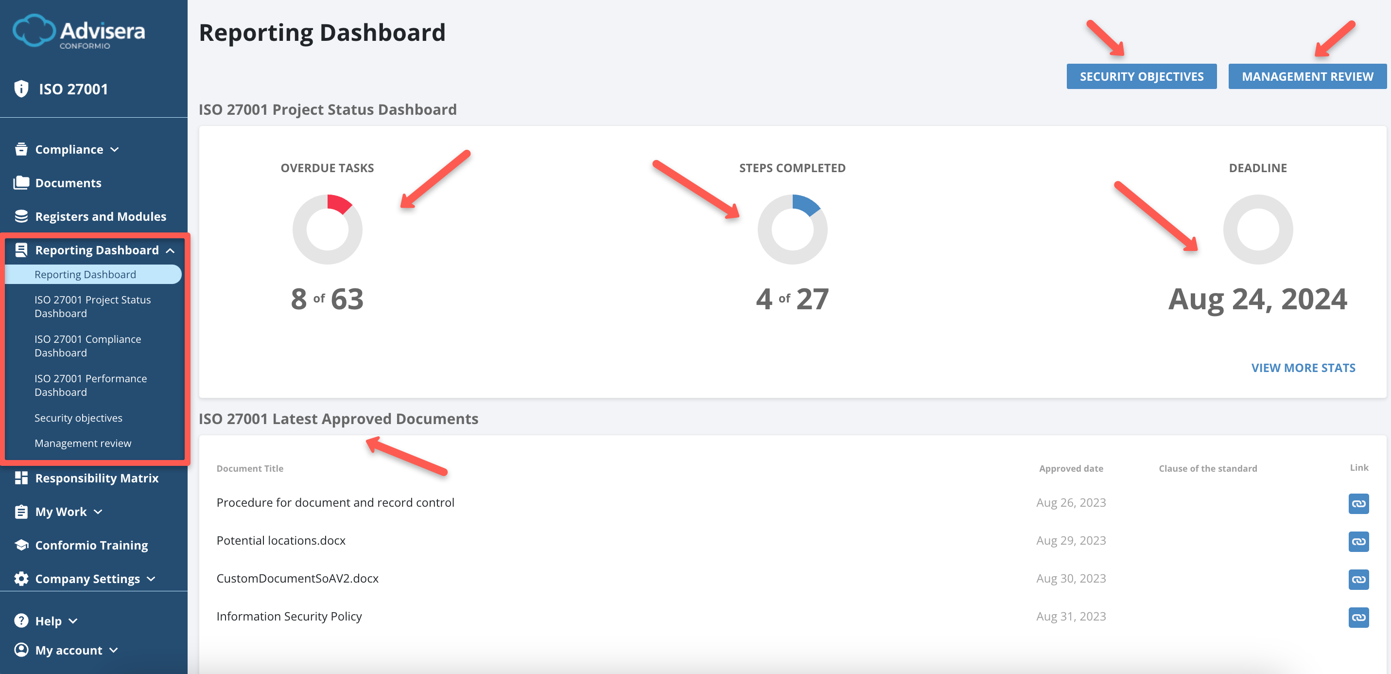 Reporting Dashboard - Advisera Help Center