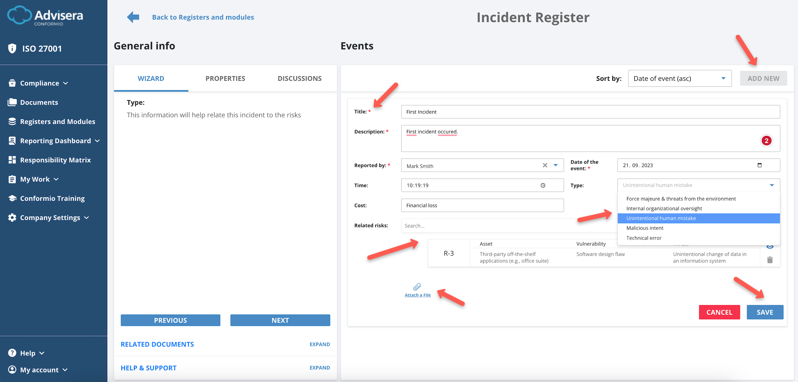 Incidents Register Incidents Register - Advisera Help Center