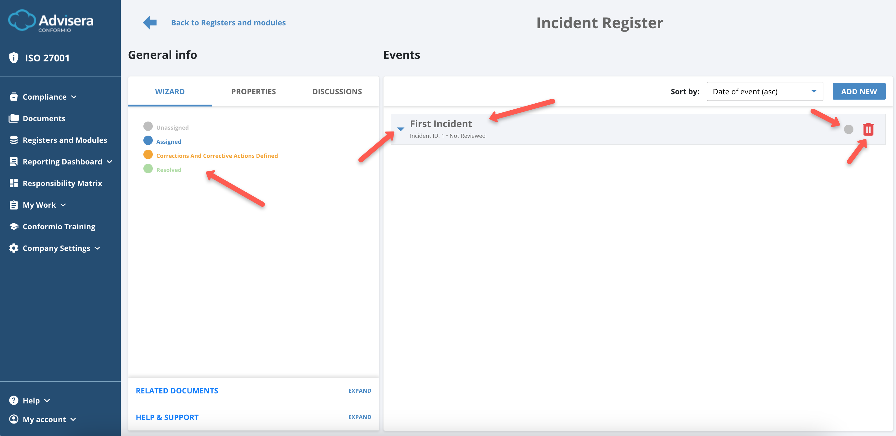 Incidents Register Incidents Register - Advisera Help Center