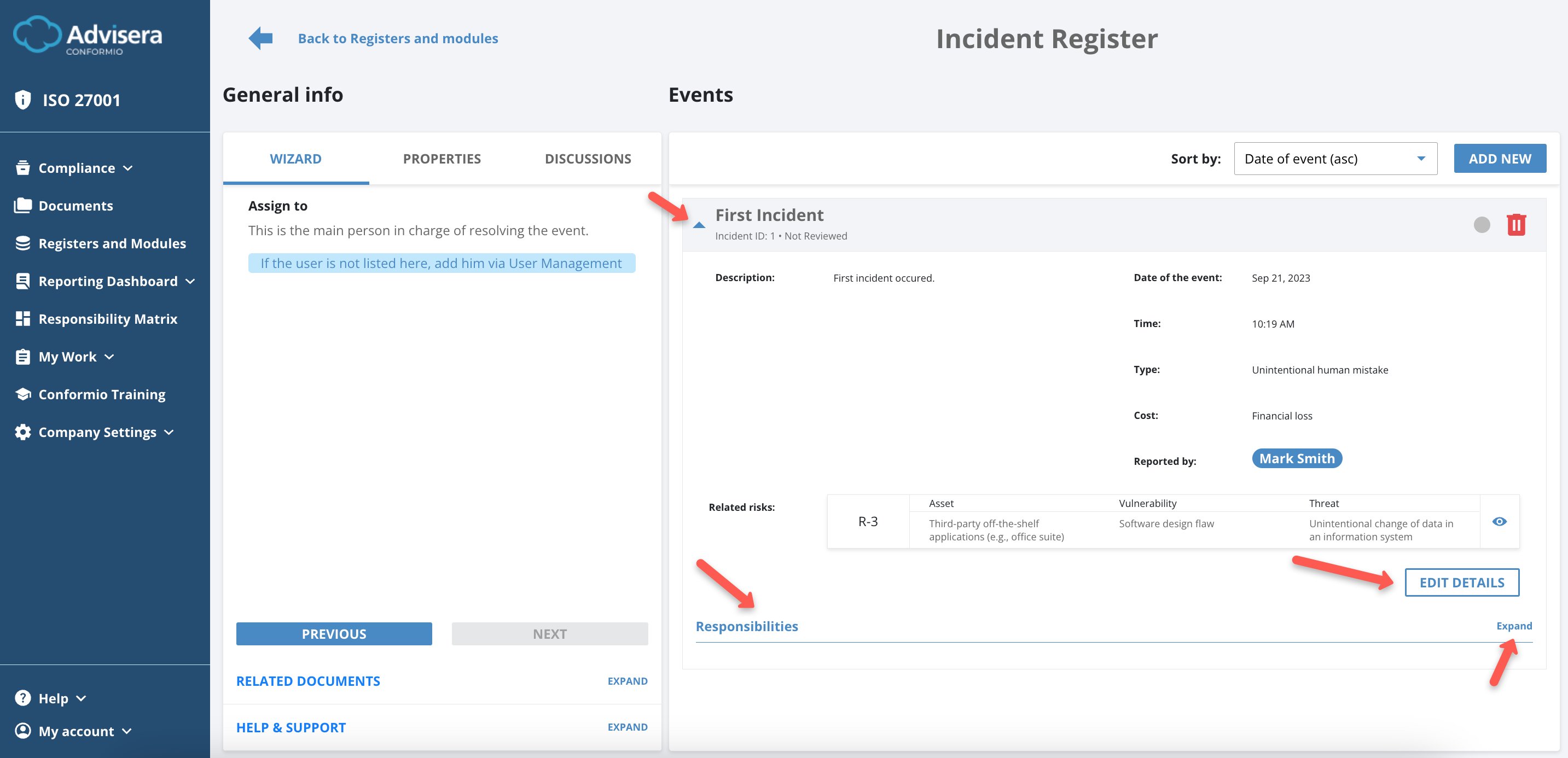Incidents Register Incidents Register - Advisera Help Center