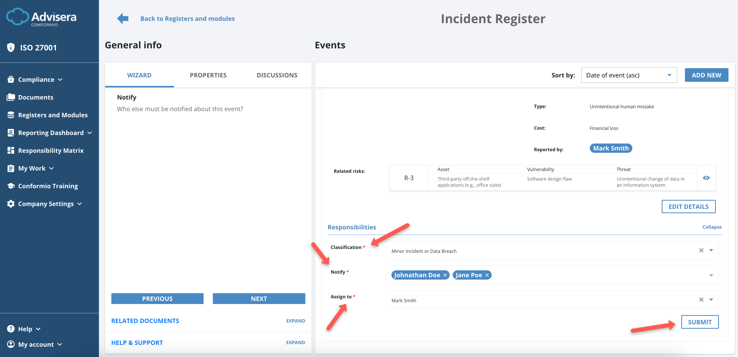 Incidents Register Incidents Register - Advisera Help Center