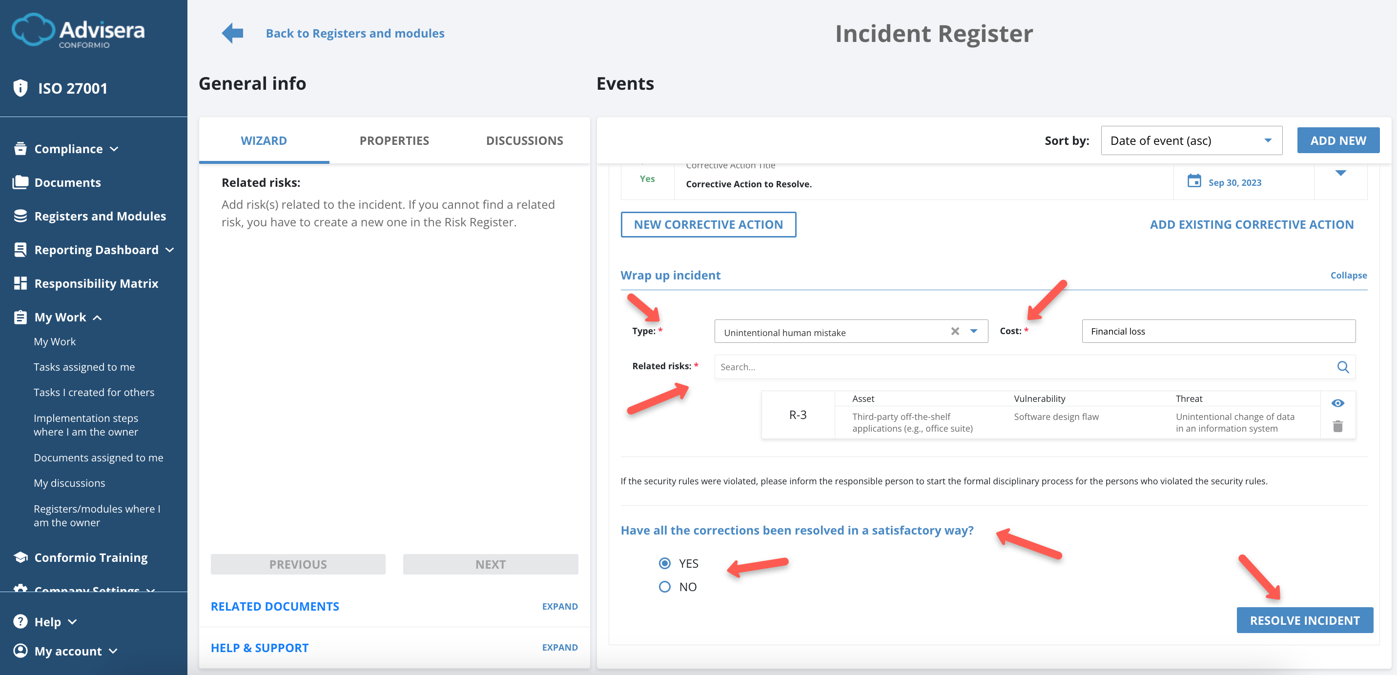 Incidents Register Incidents Register - Advisera Help Center