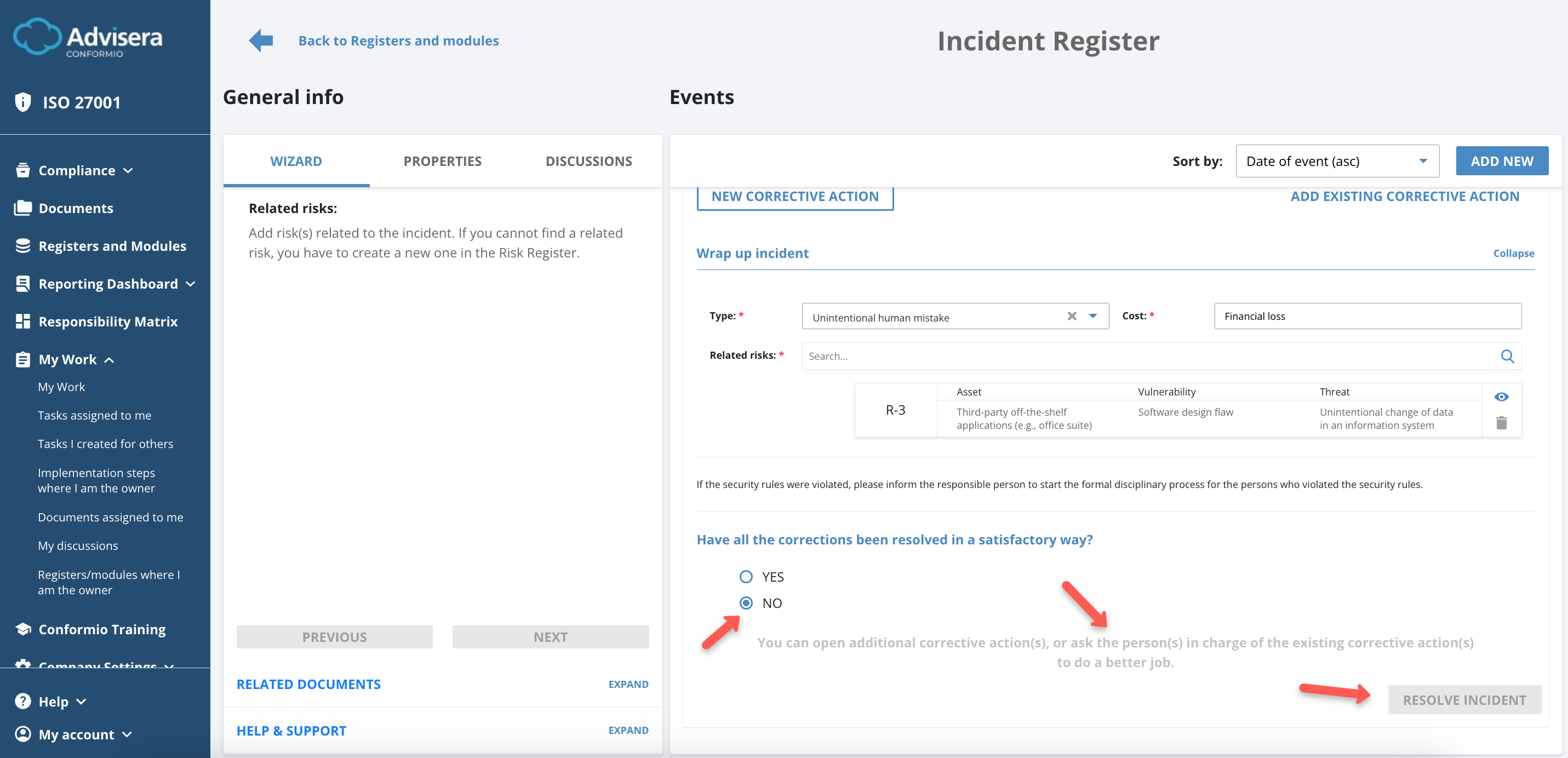 Incidents Register Incidents Register - Advisera Help Center
