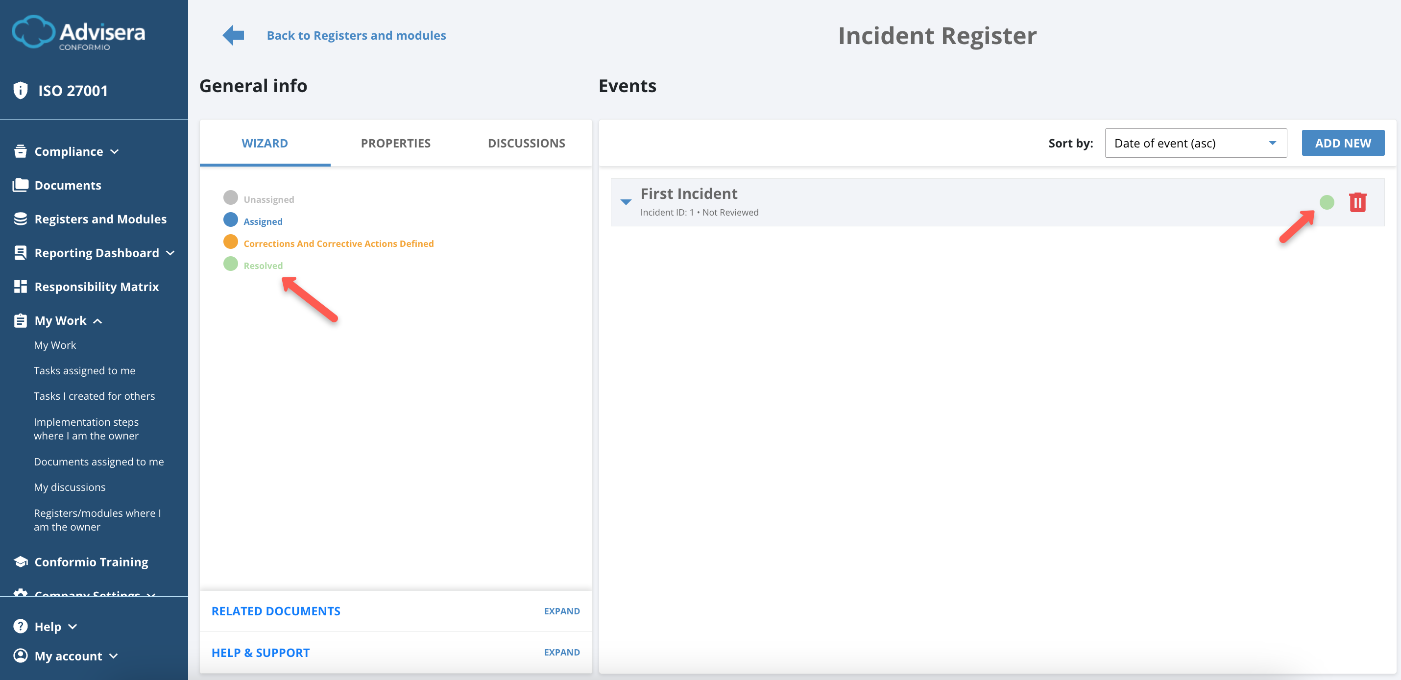 Incidents Register Incidents Register - Advisera Help Center