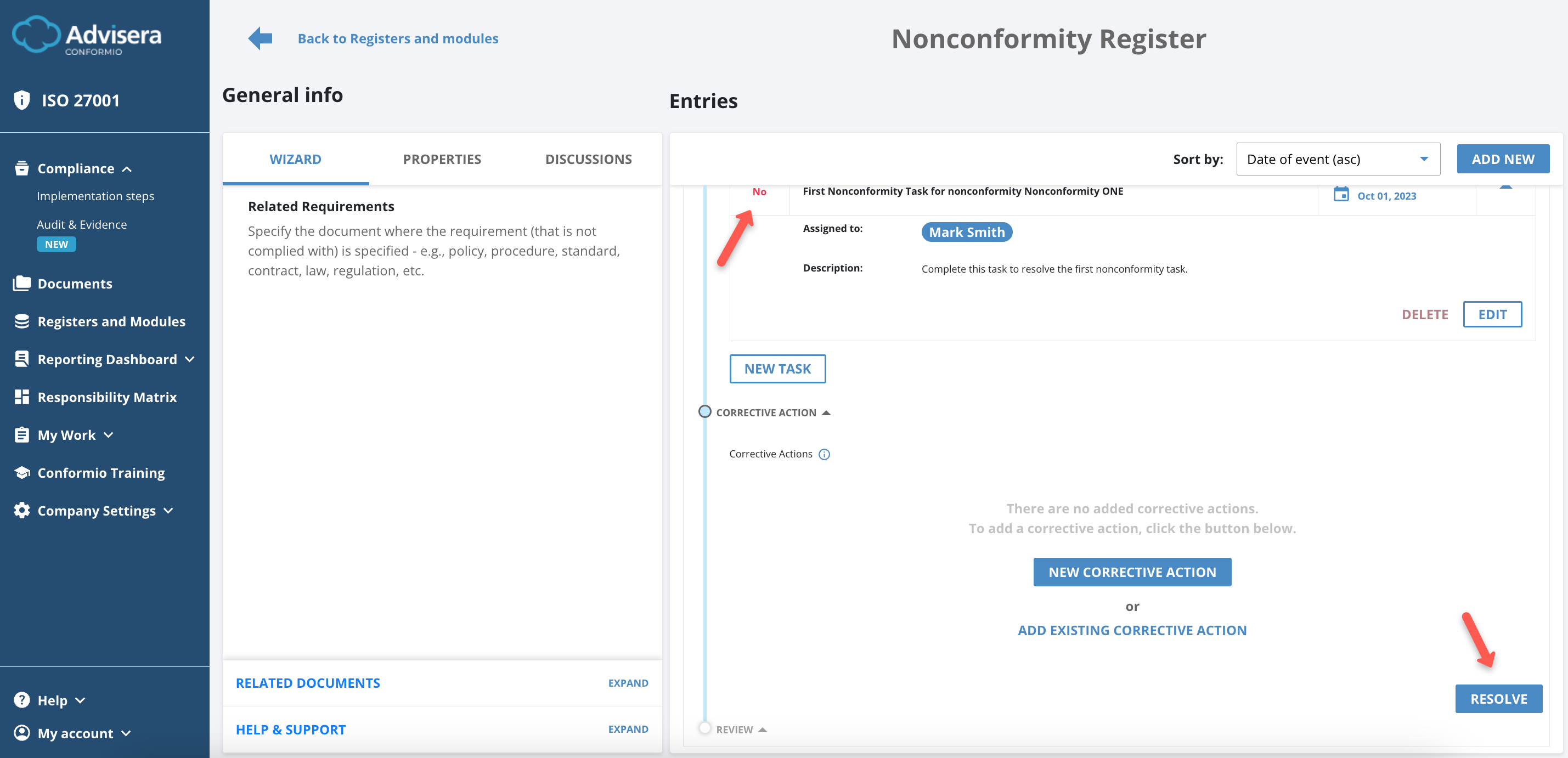 Nonconformity Register Nonconformity Register - Advisera Help Center