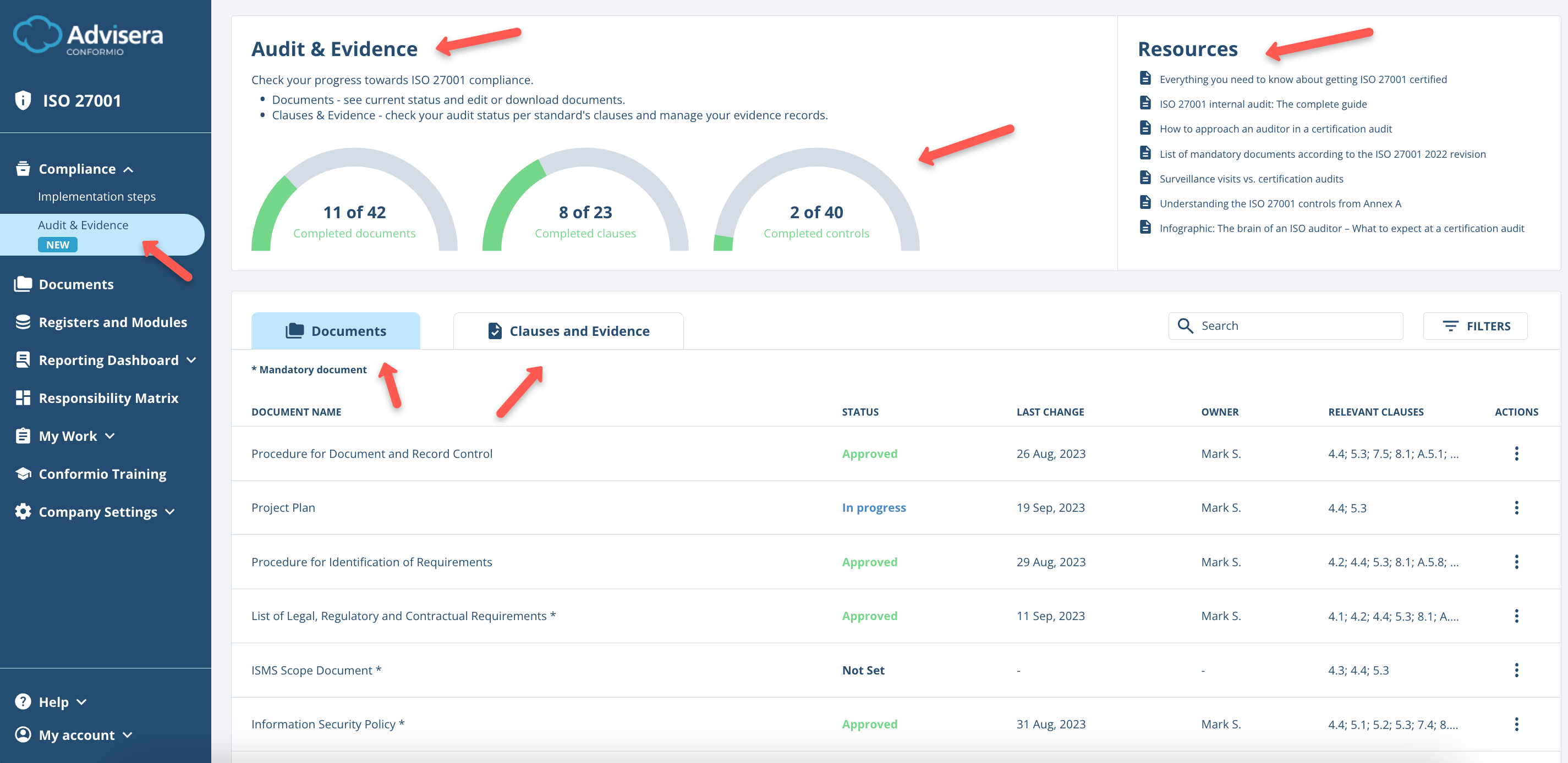 Audit and Evidence - Advisera Help Center