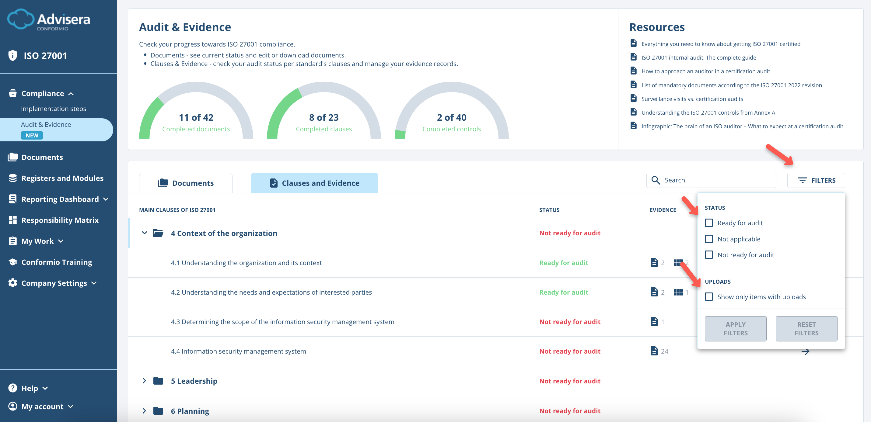 Audit and Evidence - Advisera Help Center