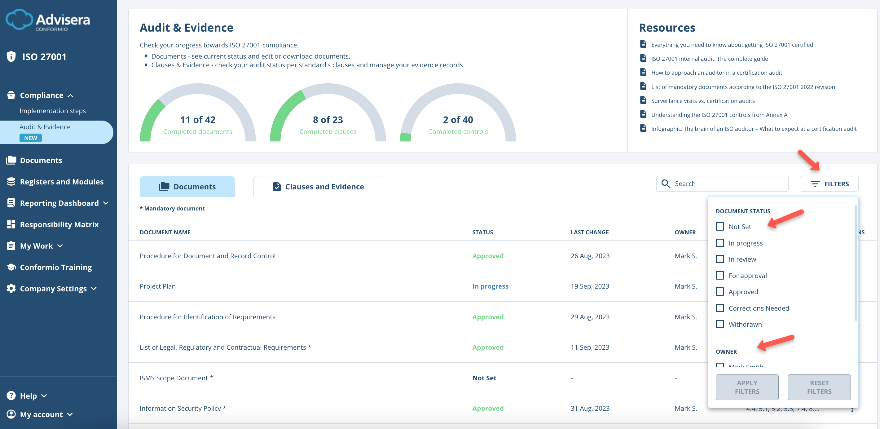 Audit and Evidence - Advisera Help Center