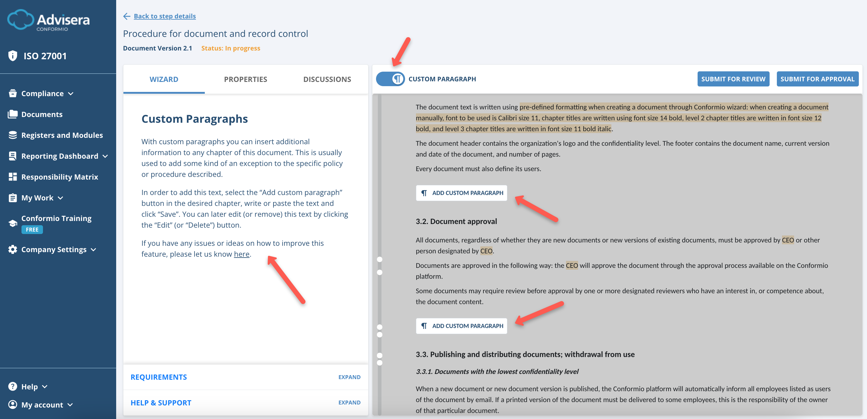 Working with Documents in Conformio Working with Documents in Conformio - Advisera Help Center