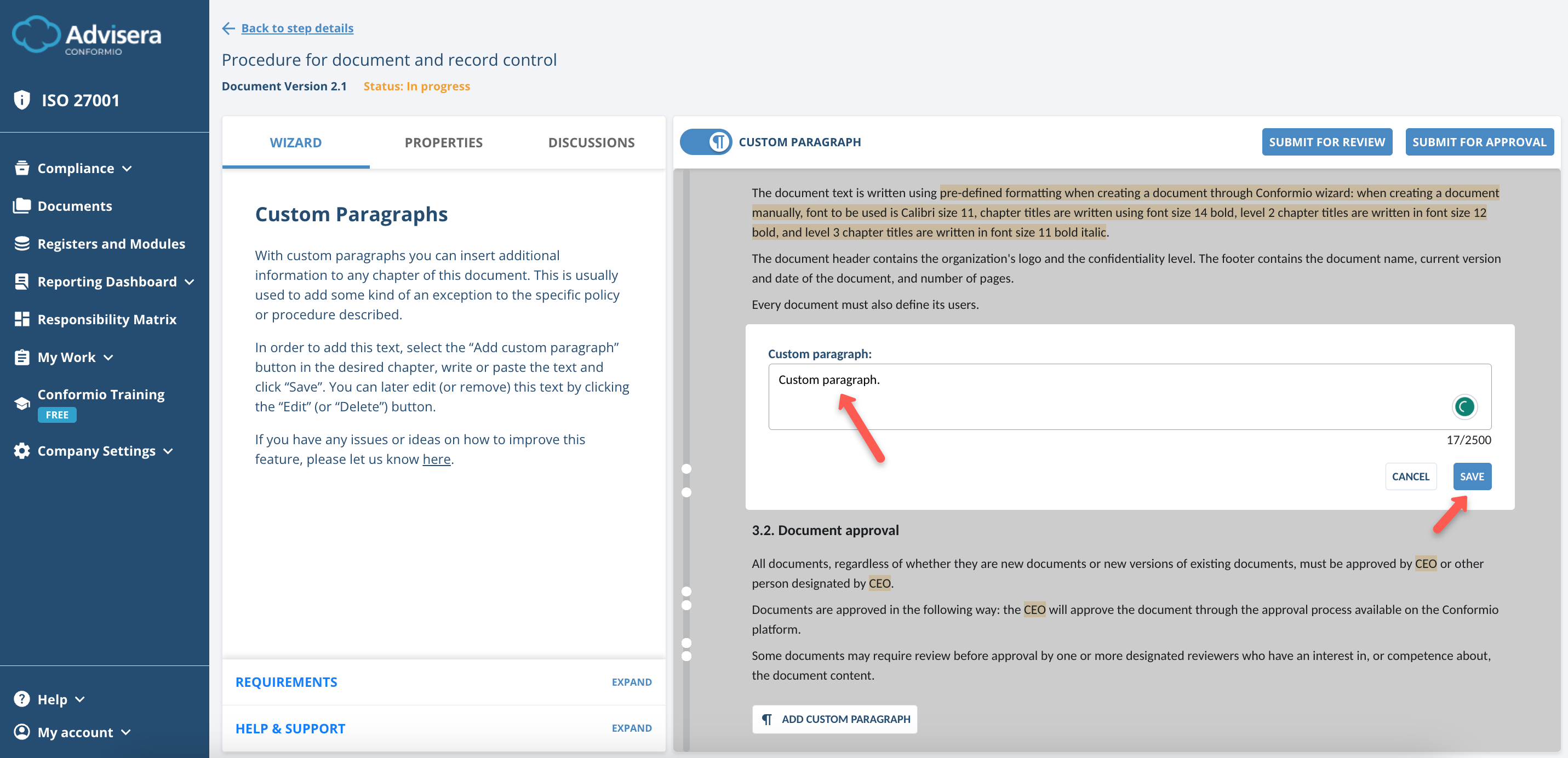 Working with Documents in Conformio Working with Documents in Conformio - Advisera Help Center