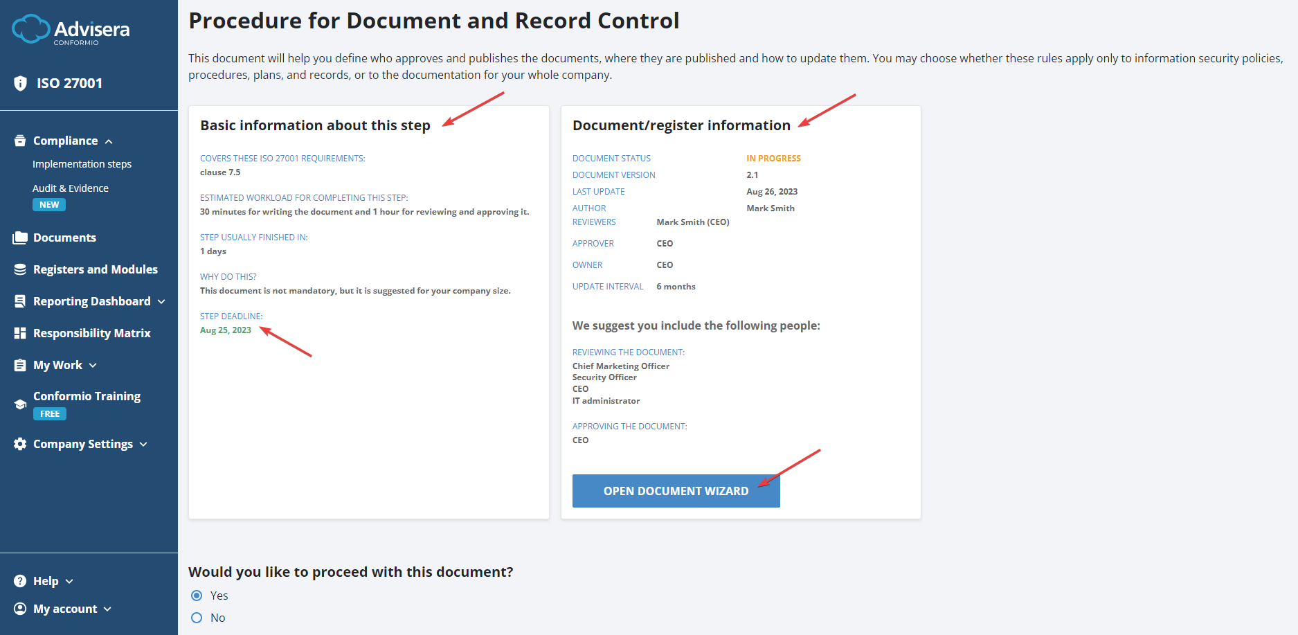 Implementation - Conformio Implementation Steps - Advisera Help Center
