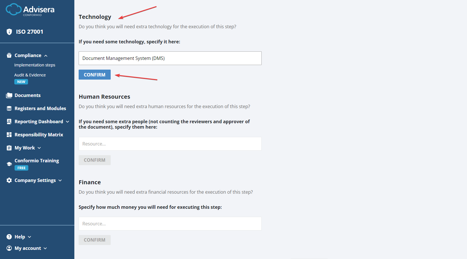 Implementation - Conformio Implementation Steps - Advisera Help Center