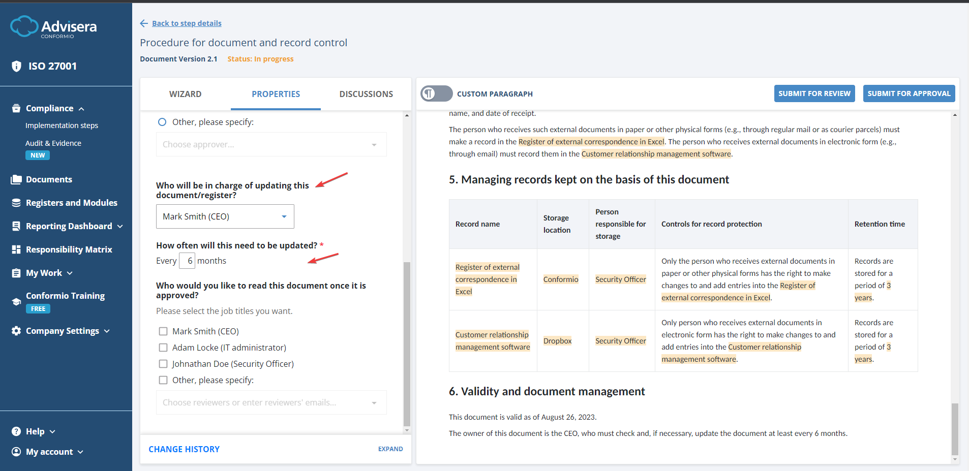 Working with Documents in Conformio Working with Documents in Conformio - Advisera Help Center