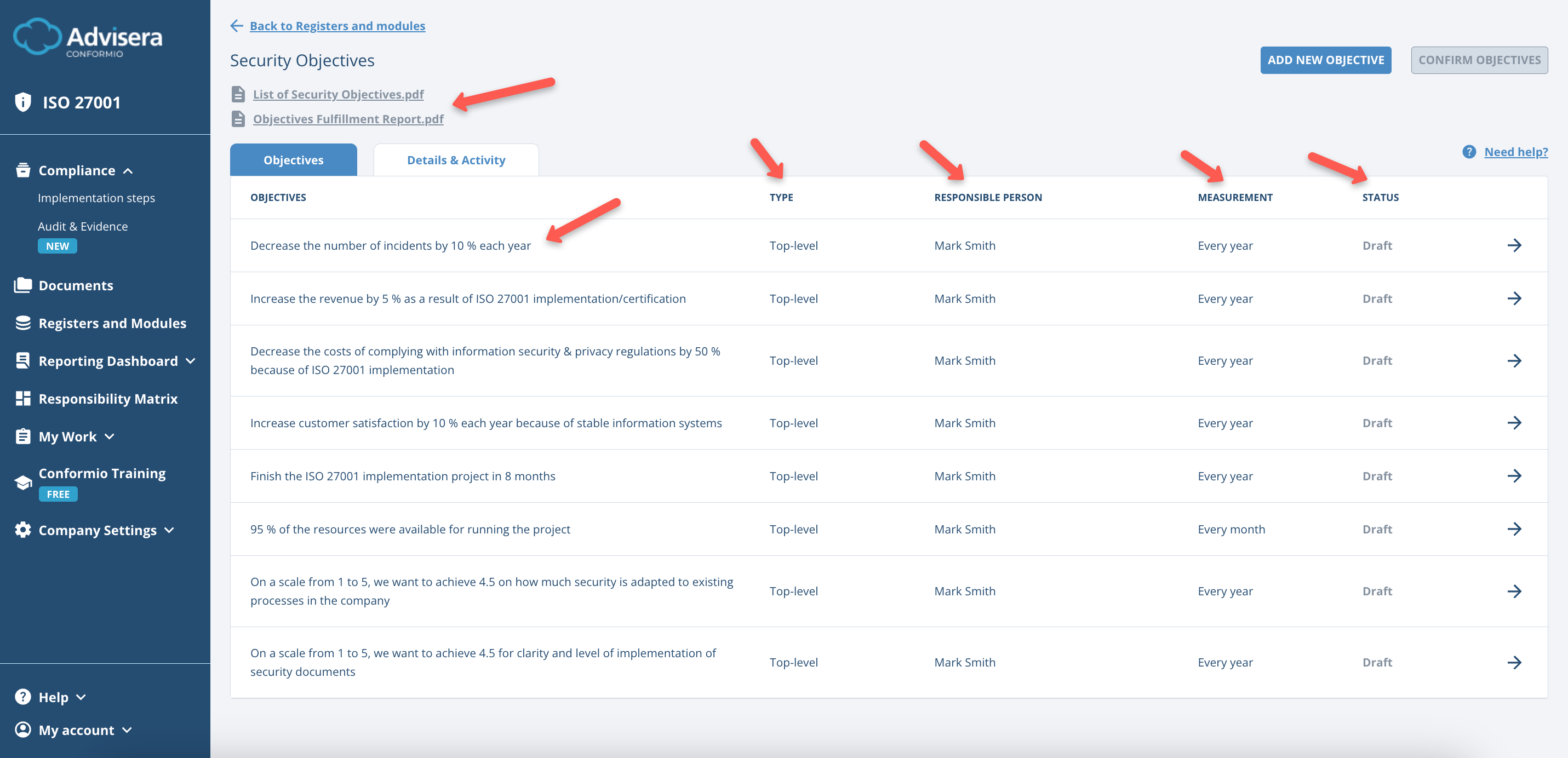 Security Objectives - Advisera Help Center