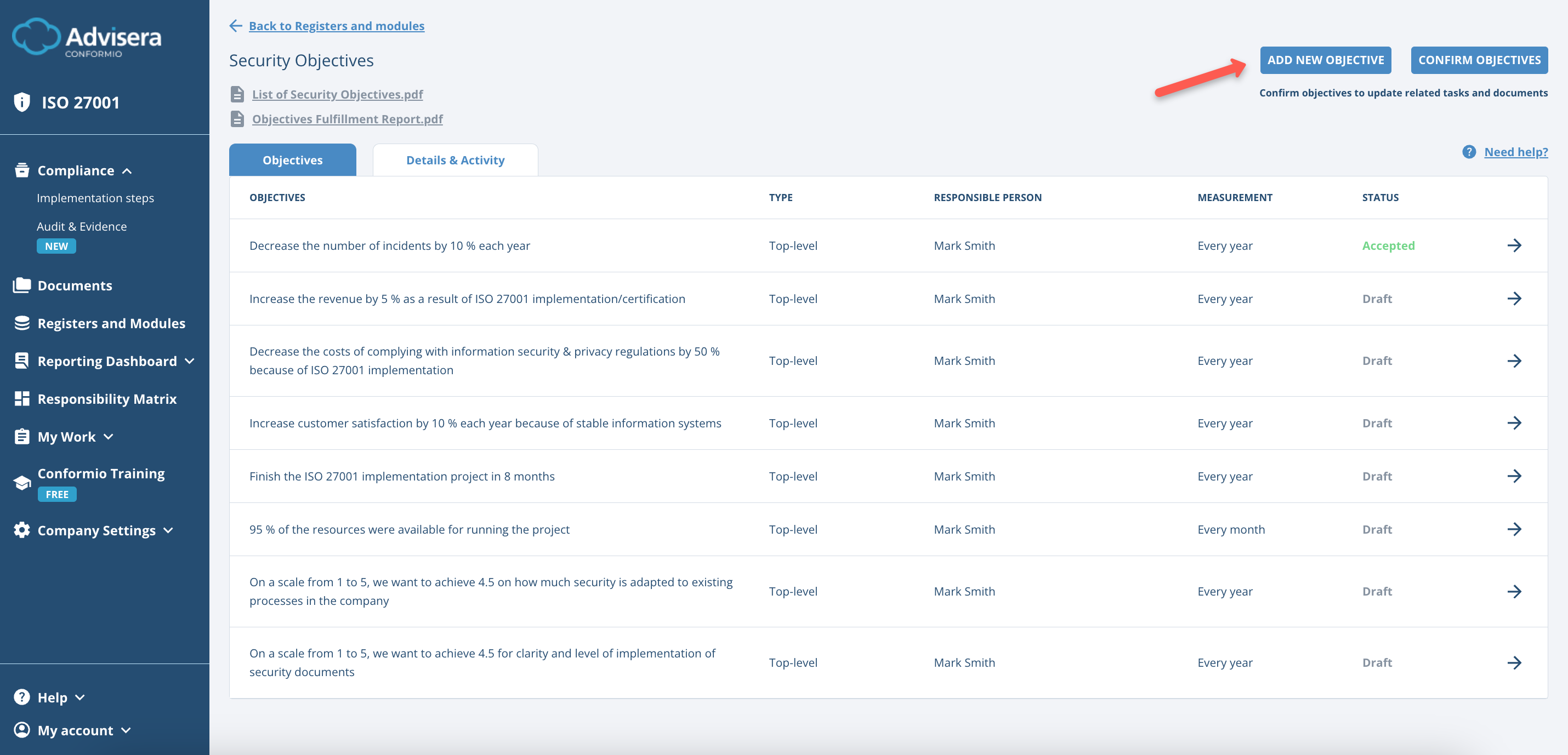 Security Objectives - Advisera Help Center