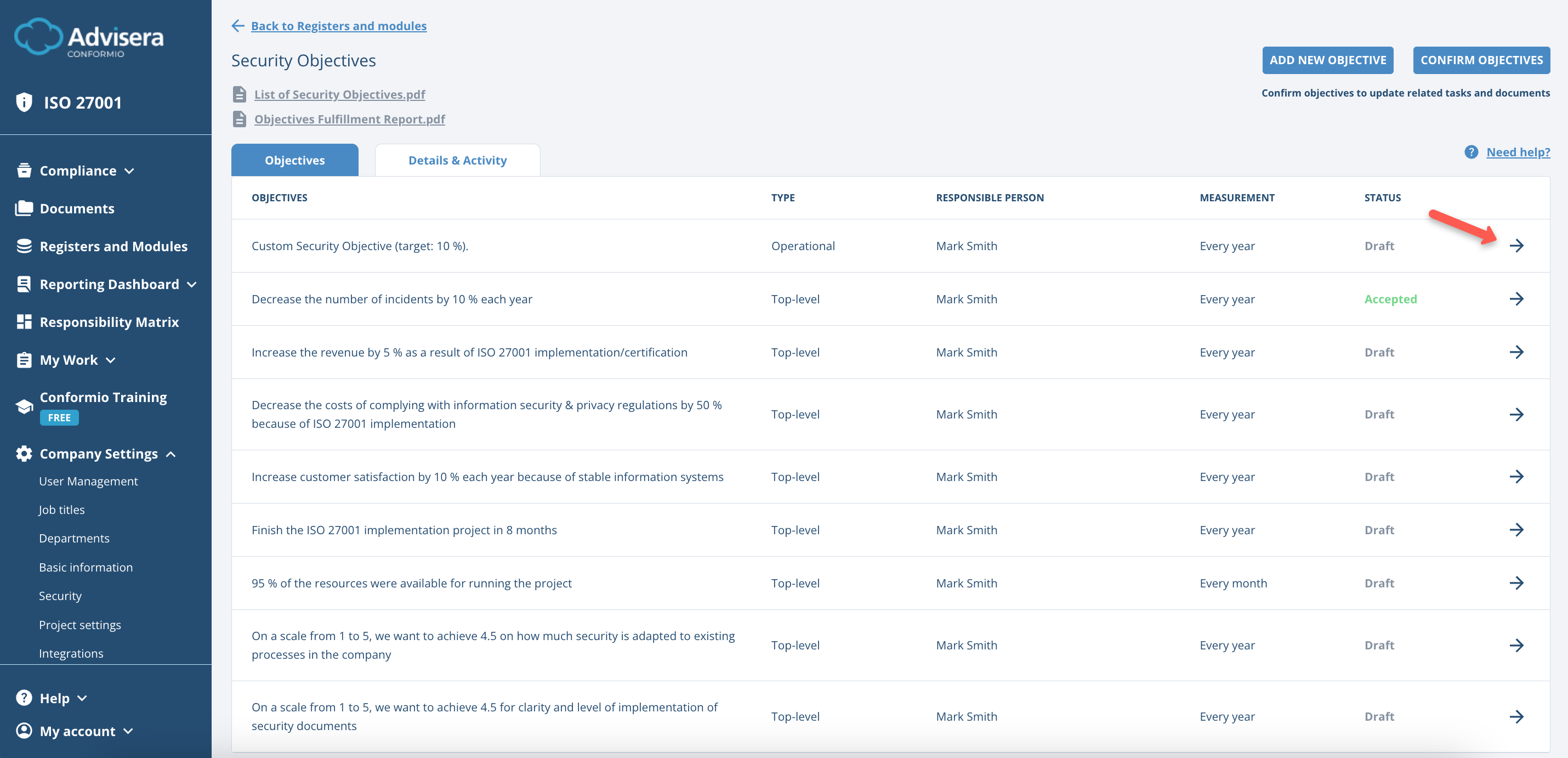 Security Objectives - Advisera Help Center