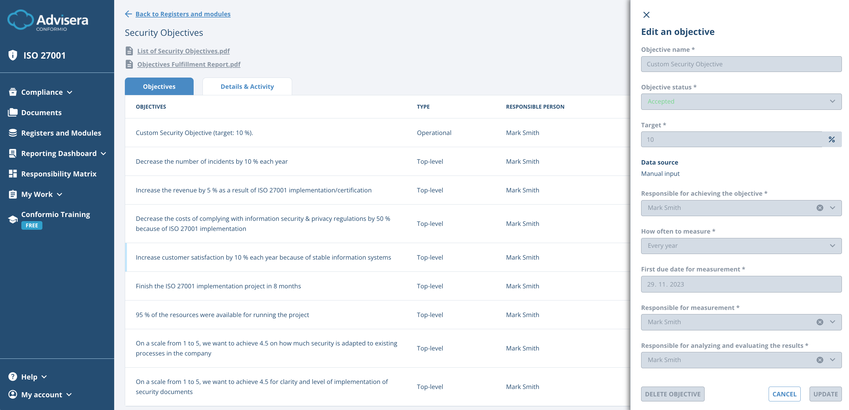 Security Objectives - Advisera Help Center