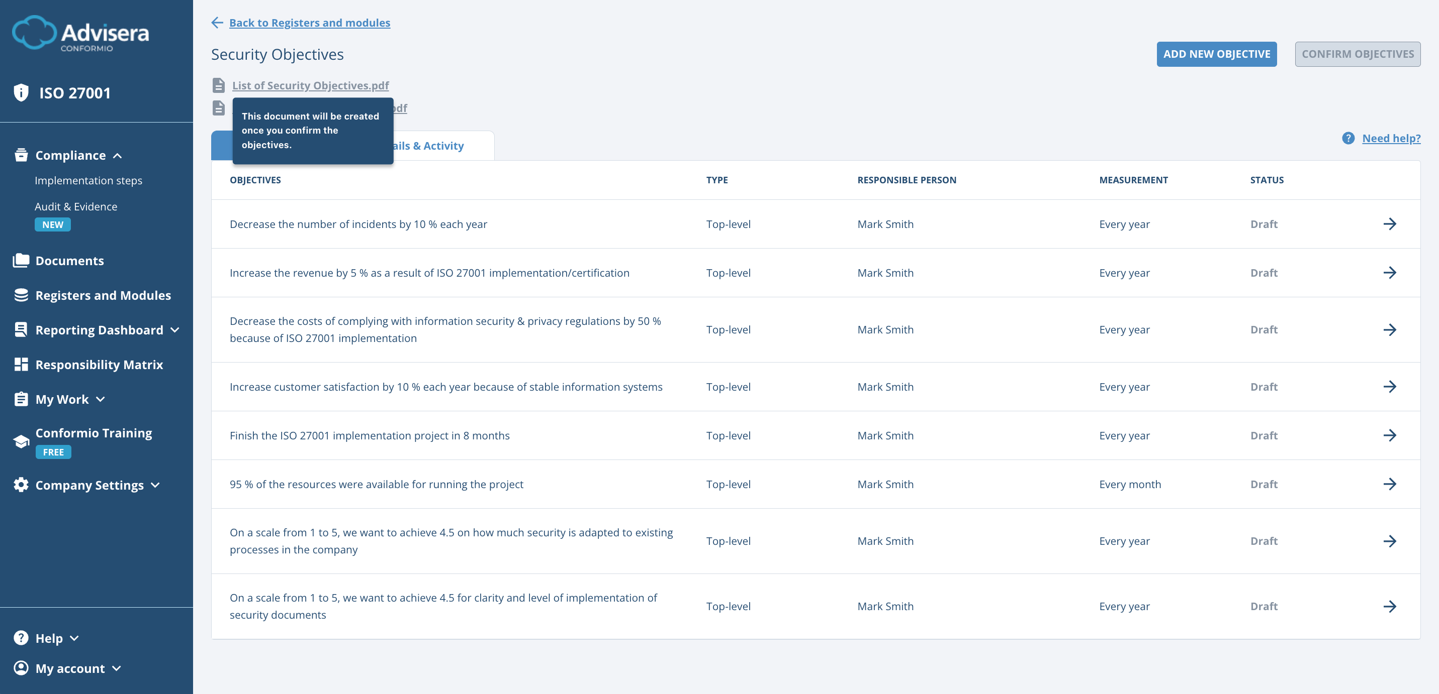 Security Objectives - Advisera Help Center