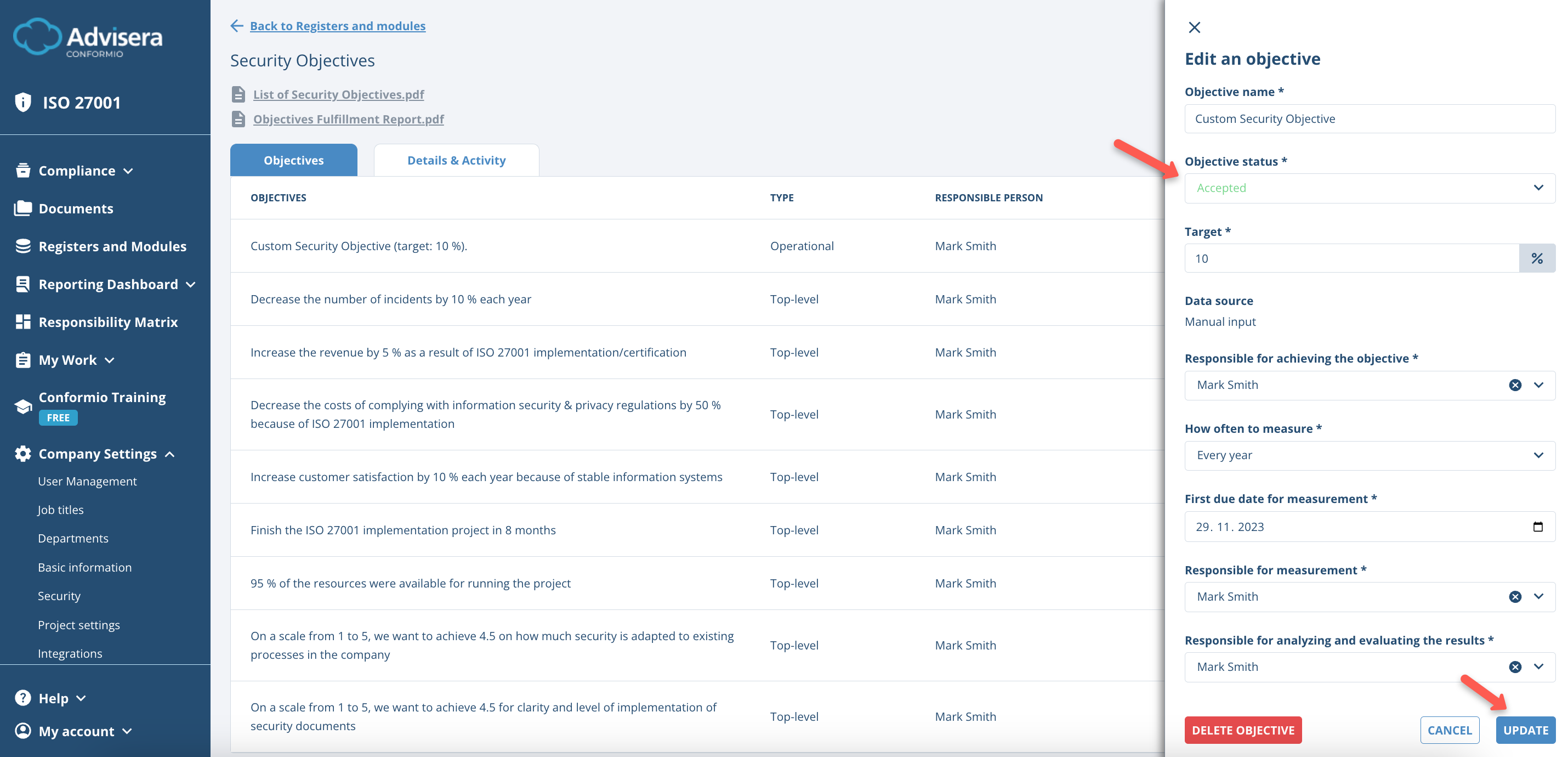 Security Objectives - Advisera Help Center