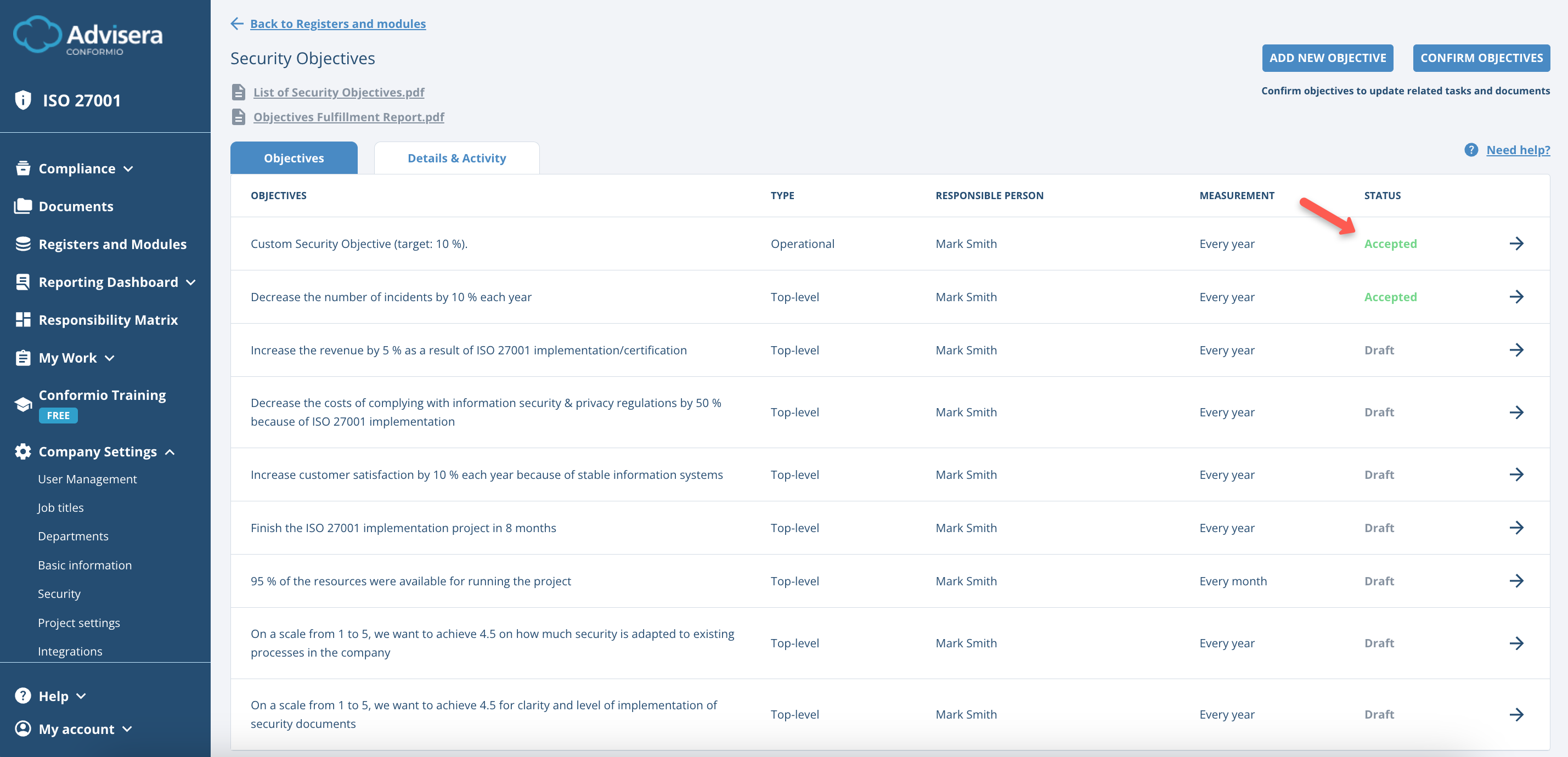 Security Objectives - Advisera Help Center