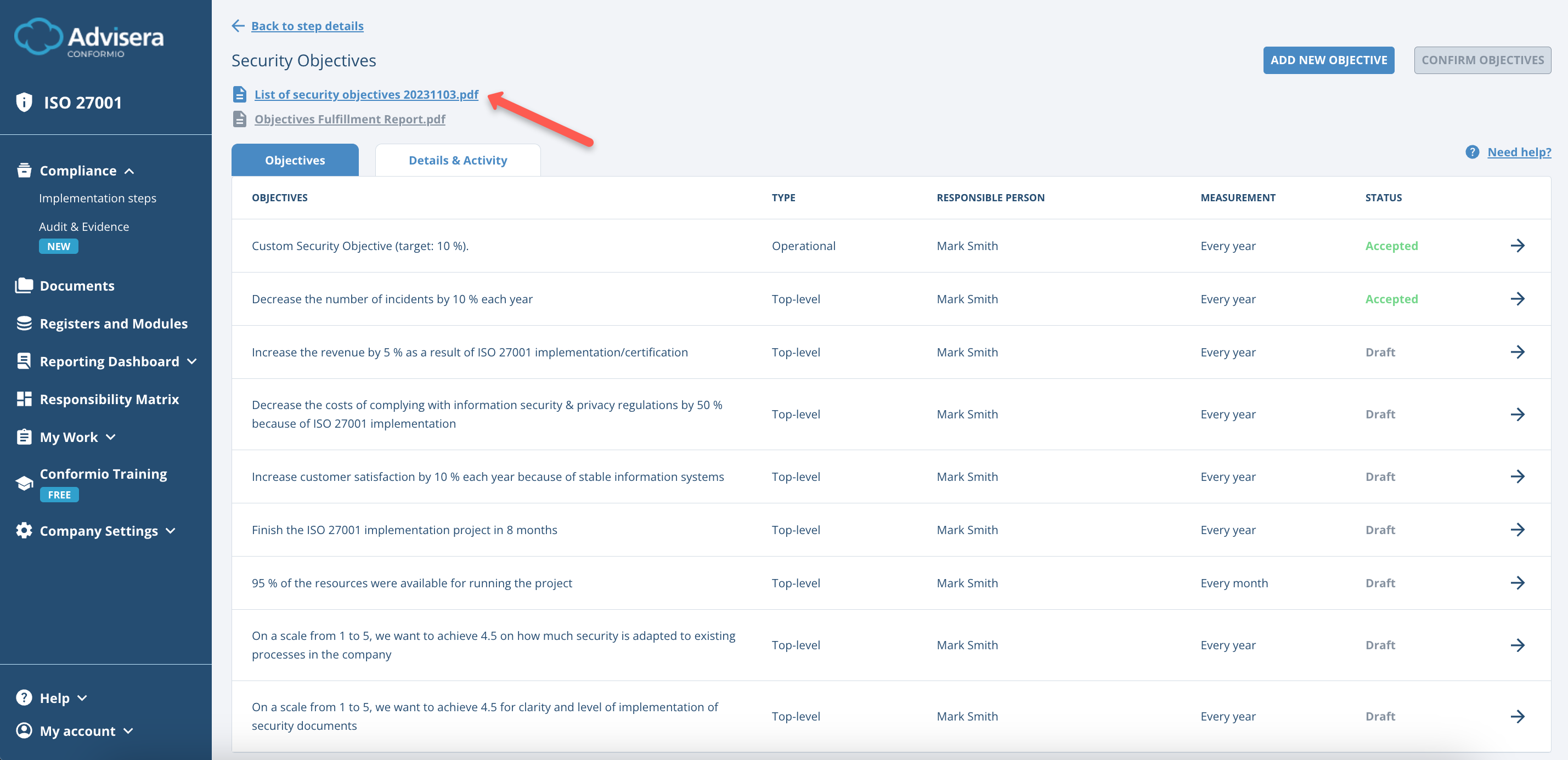 Security Objectives - Advisera Help Center