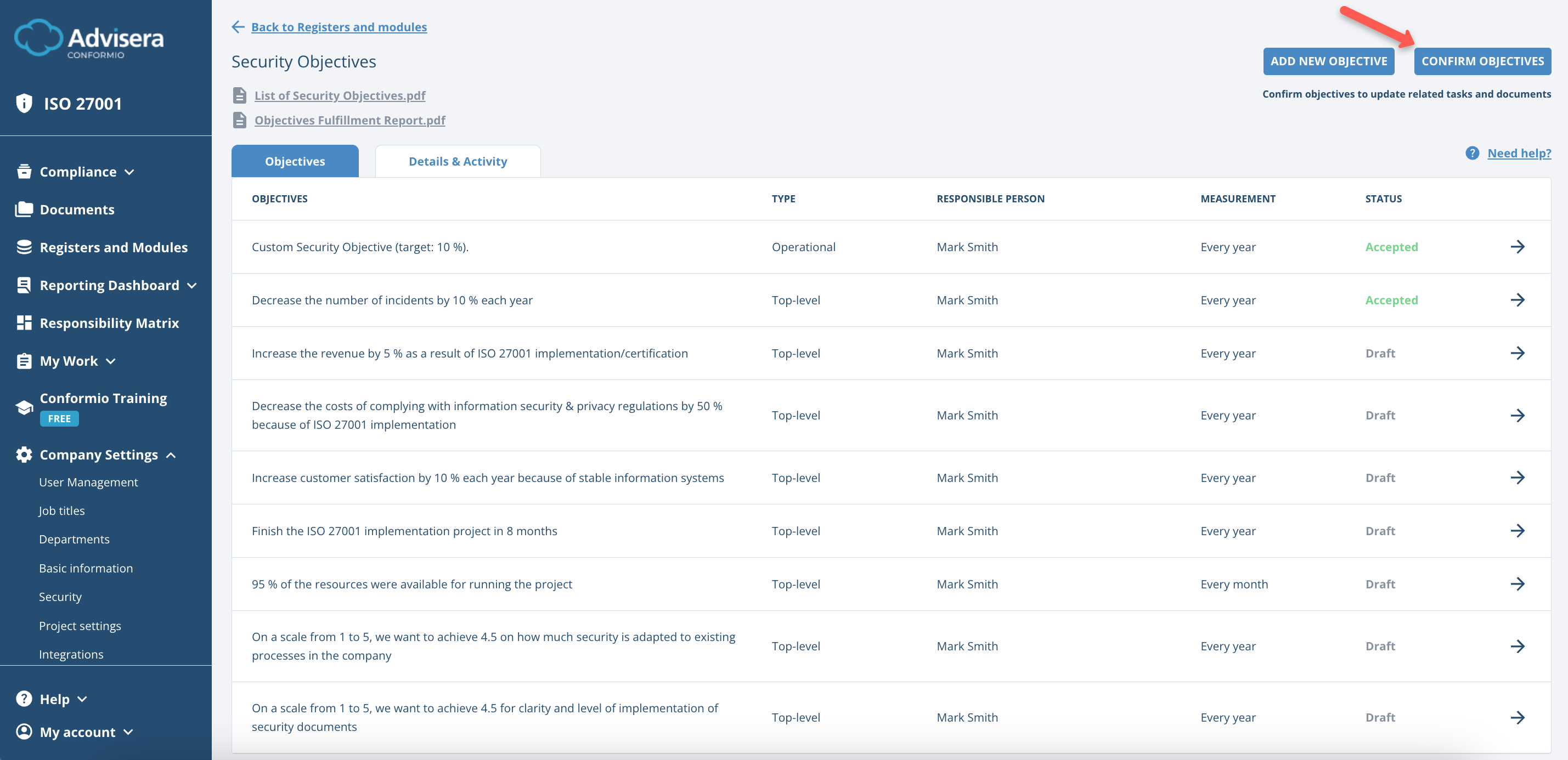 Security Objectives - Advisera Help Center