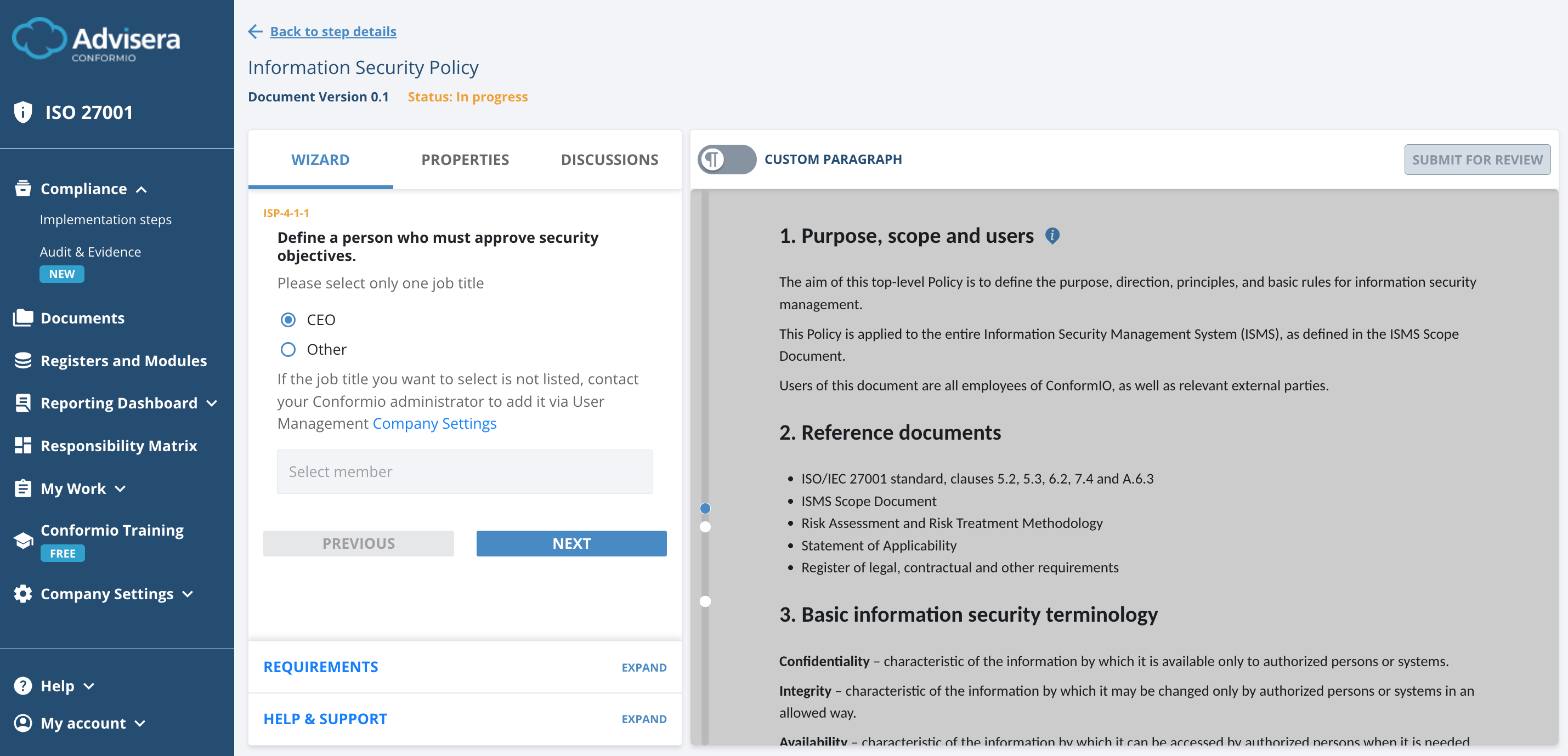 List of ISO 27001 documents in Conformio - Advisera Help Center