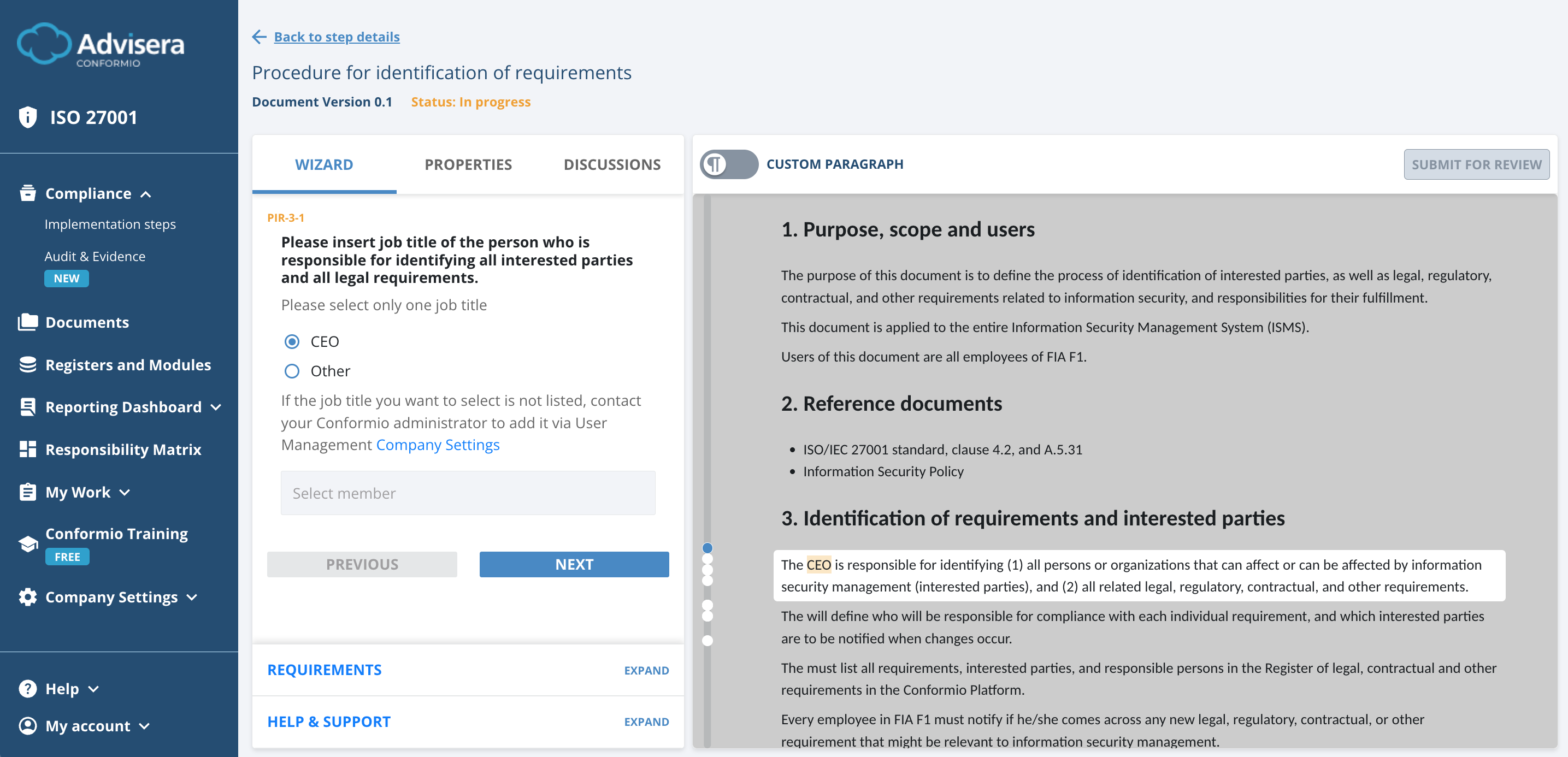 List of ISO 27001 documents in Conformio - Advisera Help Center