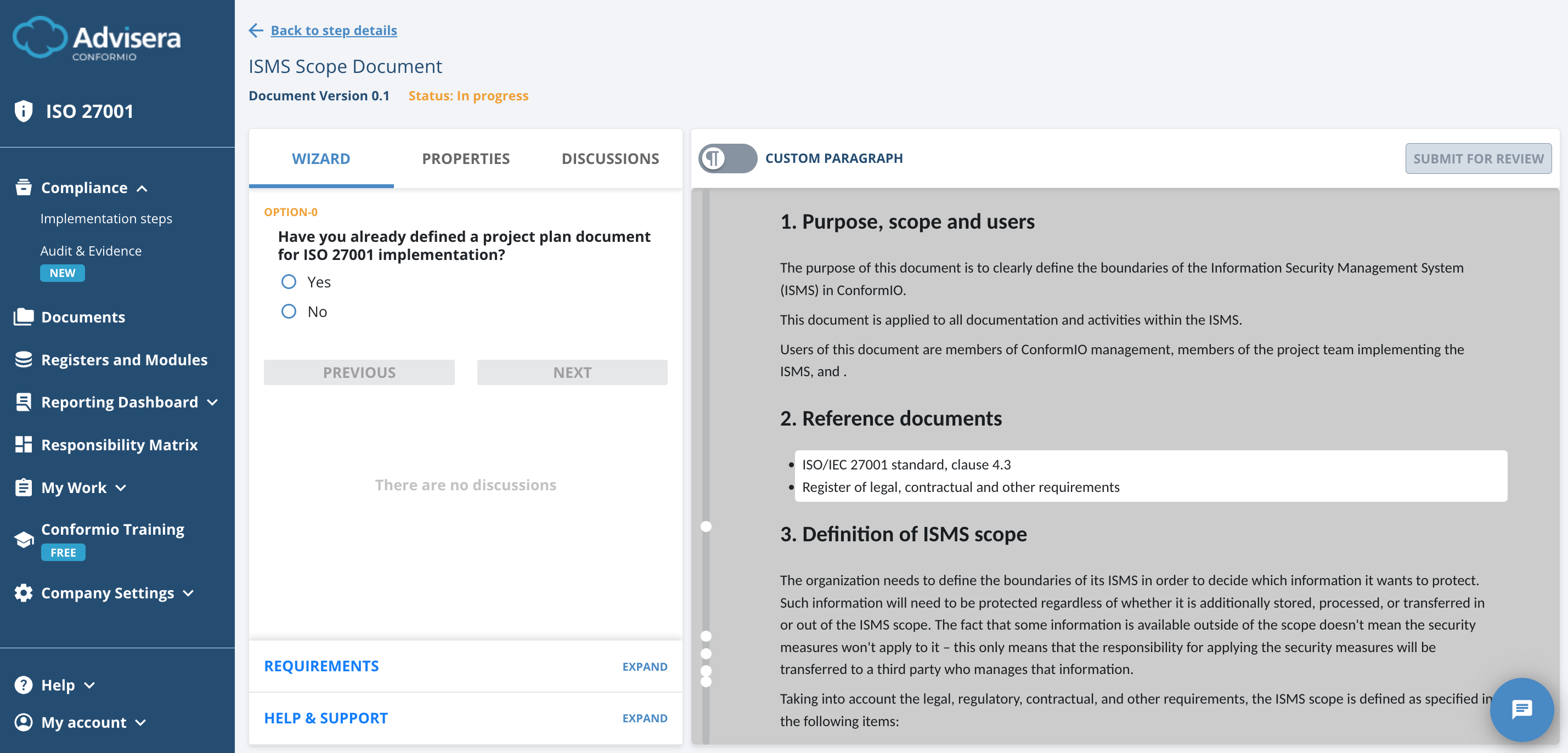List of ISO 27001 documents in Conformio - Advisera Help Center